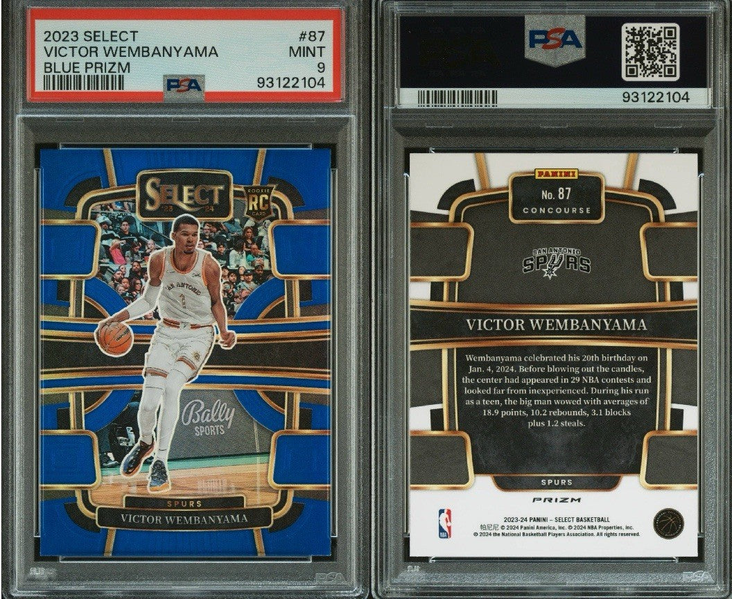 2023-24 Panini Select Victor Wembanyama #87 Blue Prizm Rookie Base Set PSA 9
