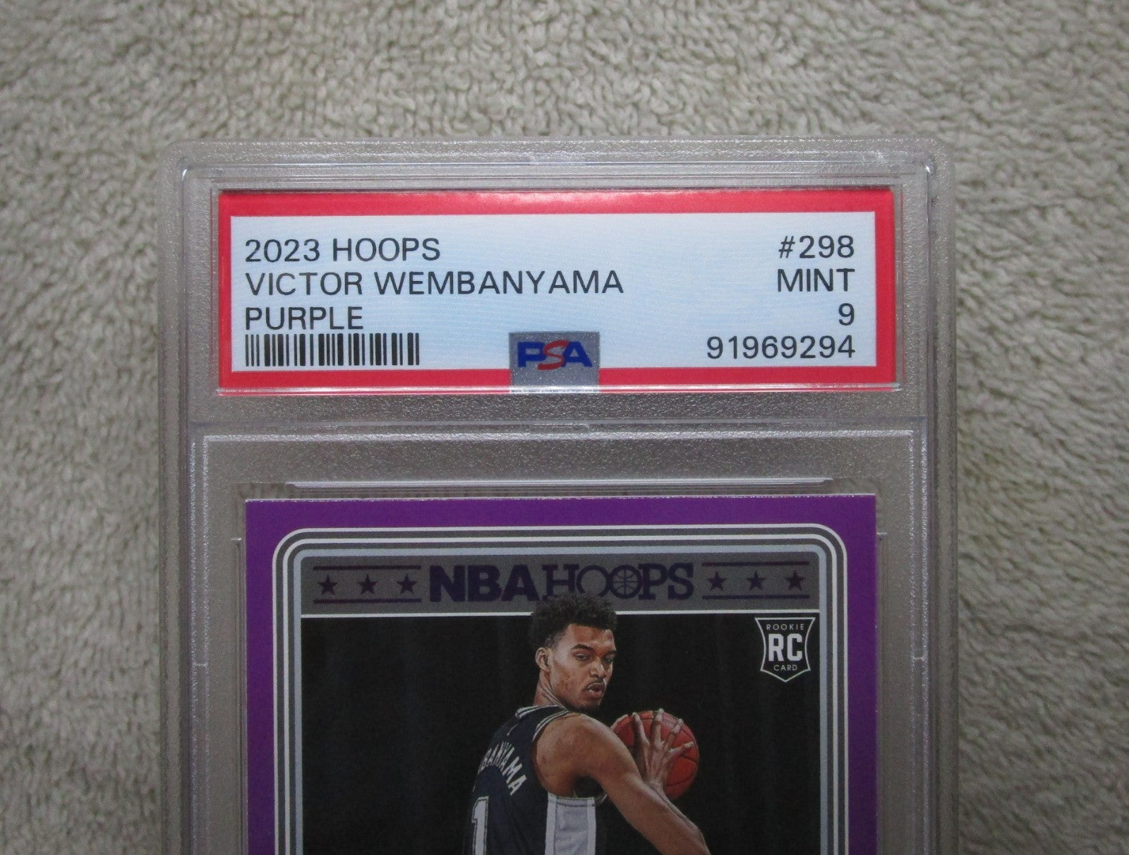 2023 Panini Victor Wembanyama #298 Panini NBA Hoops Purple Parallel RC PSA 9