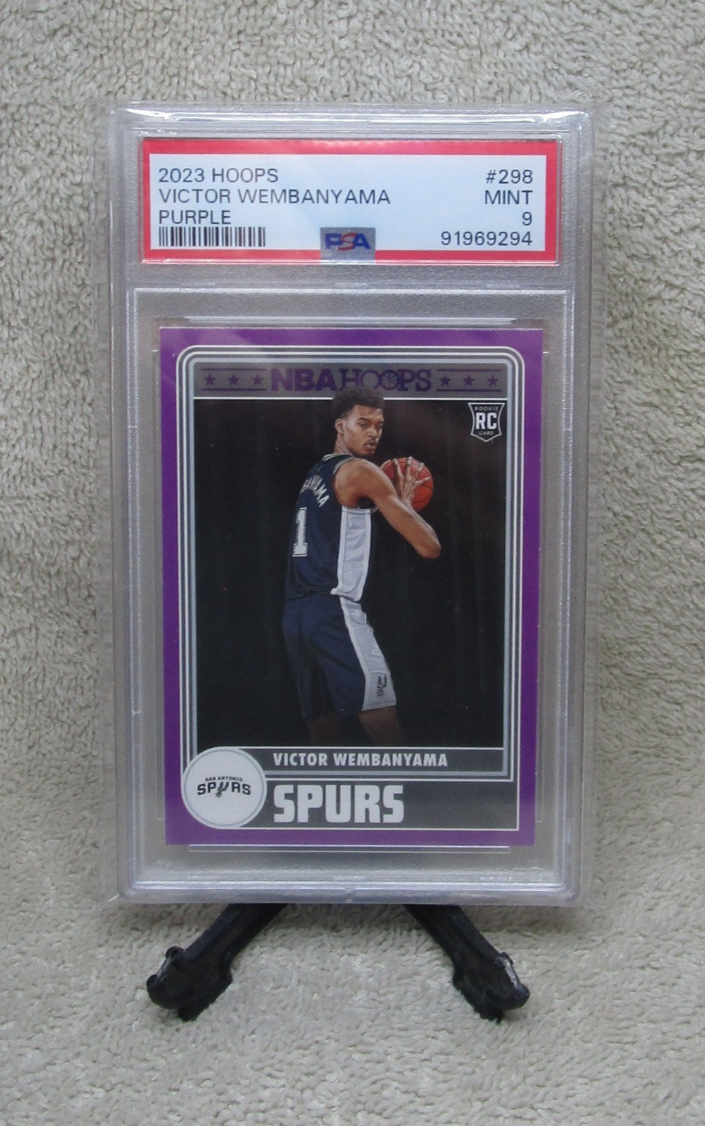2023 Panini Victor Wembanyama #298 Panini NBA Hoops Purple Parallel RC PSA 9