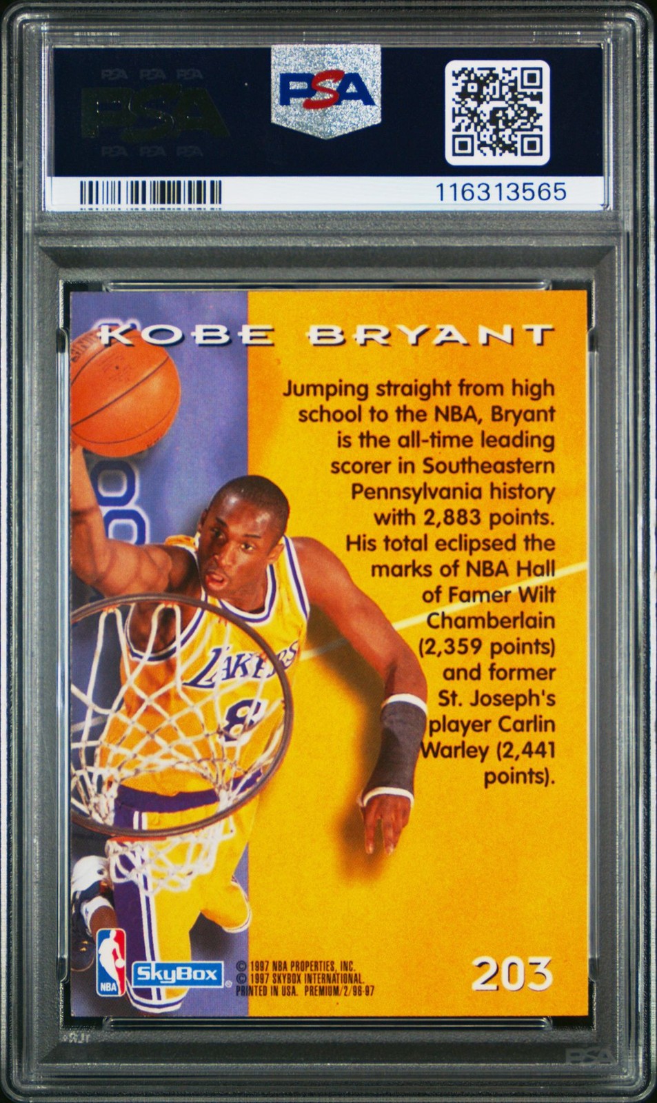 1996 SKYBOX PREMIUM KOBE BRYANT #203 Premium Base Set PSA 6