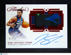 2020-21 Panini Flawless Karl-Anthony Towns GU Patch Auto Ruby 1/15