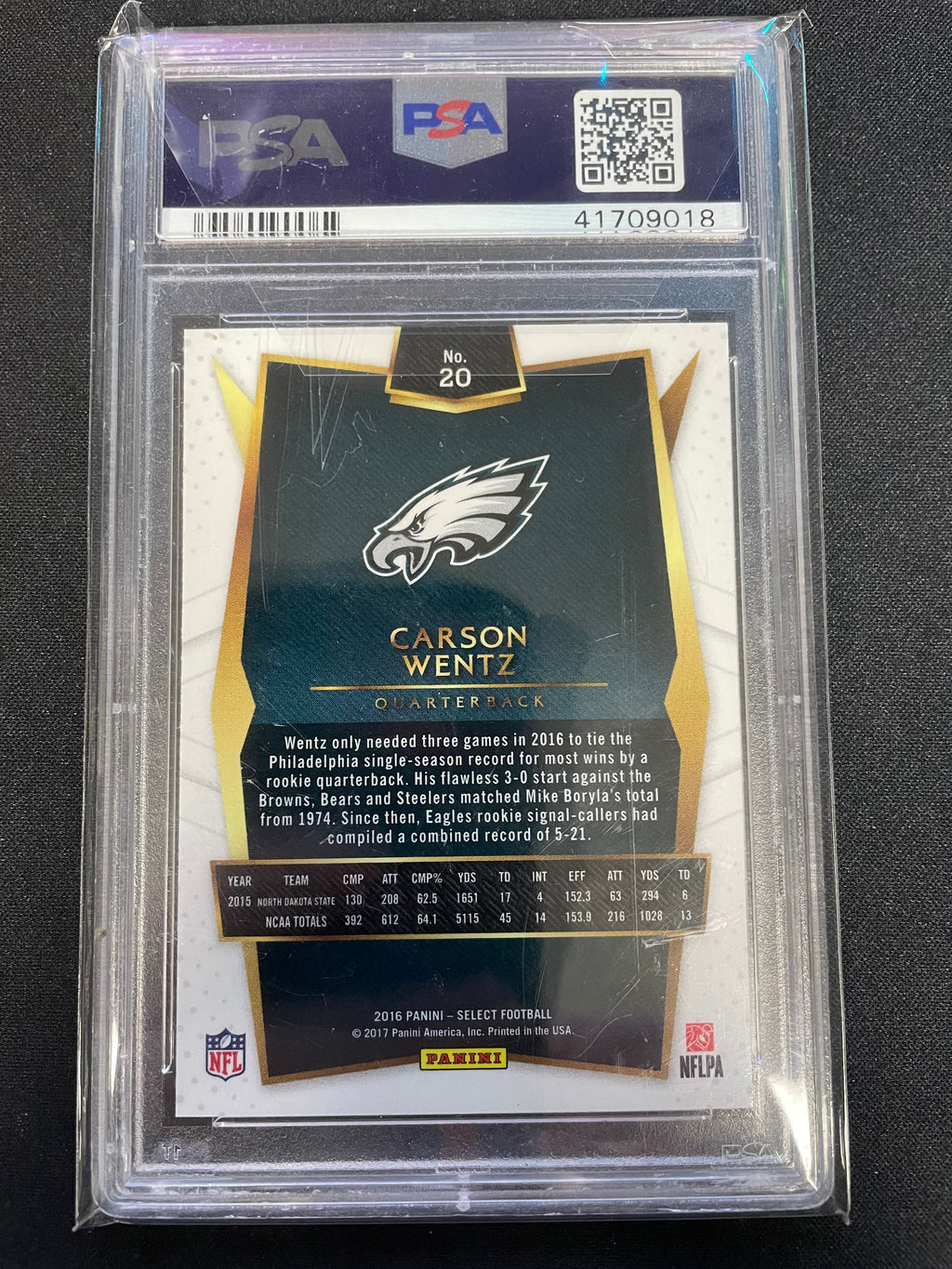 2016 Panini Select Carson Wentz #20 Prizm PSA 10