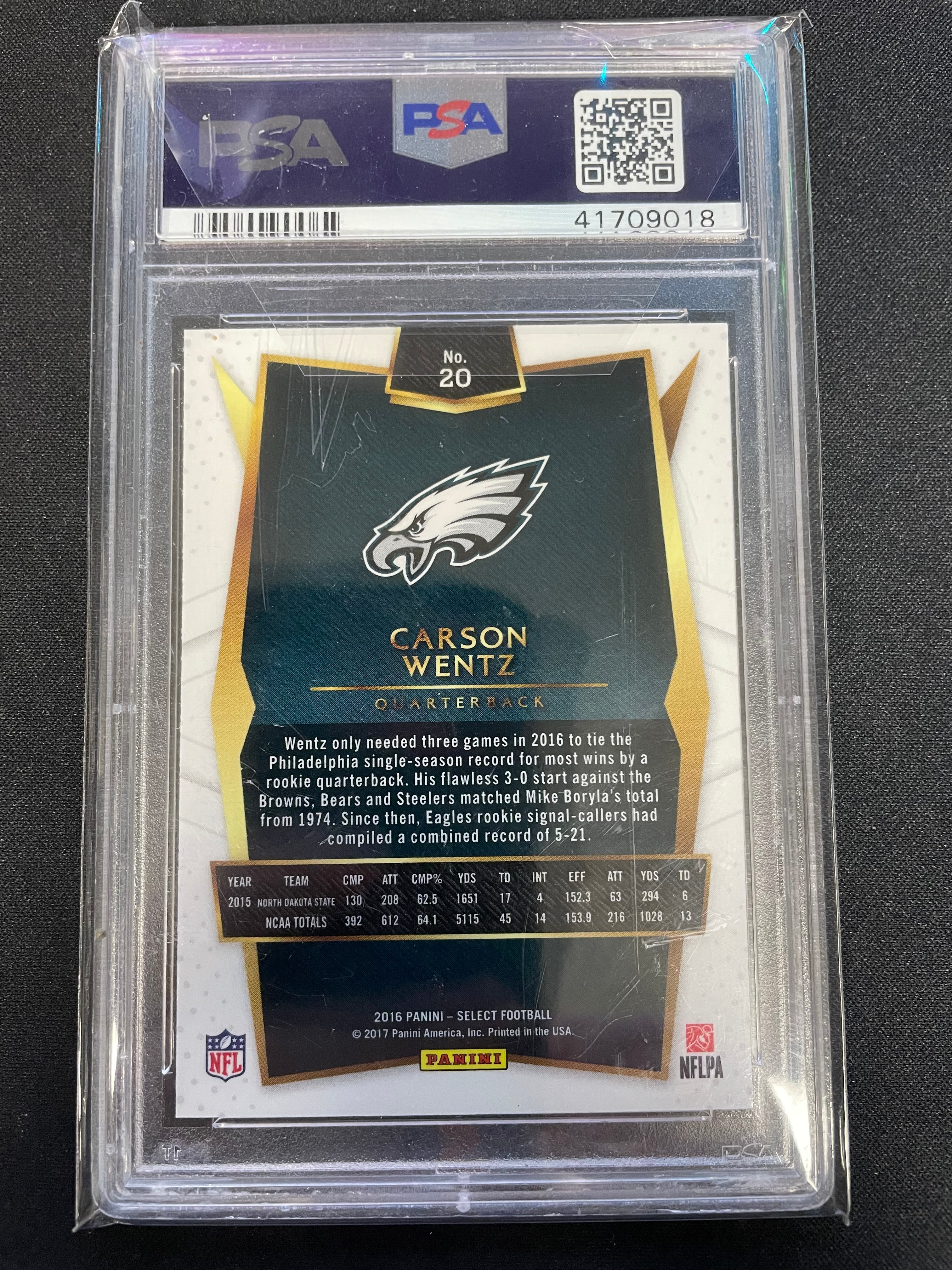 2016 Panini Select Carson Wentz #20 Prizm PSA 10