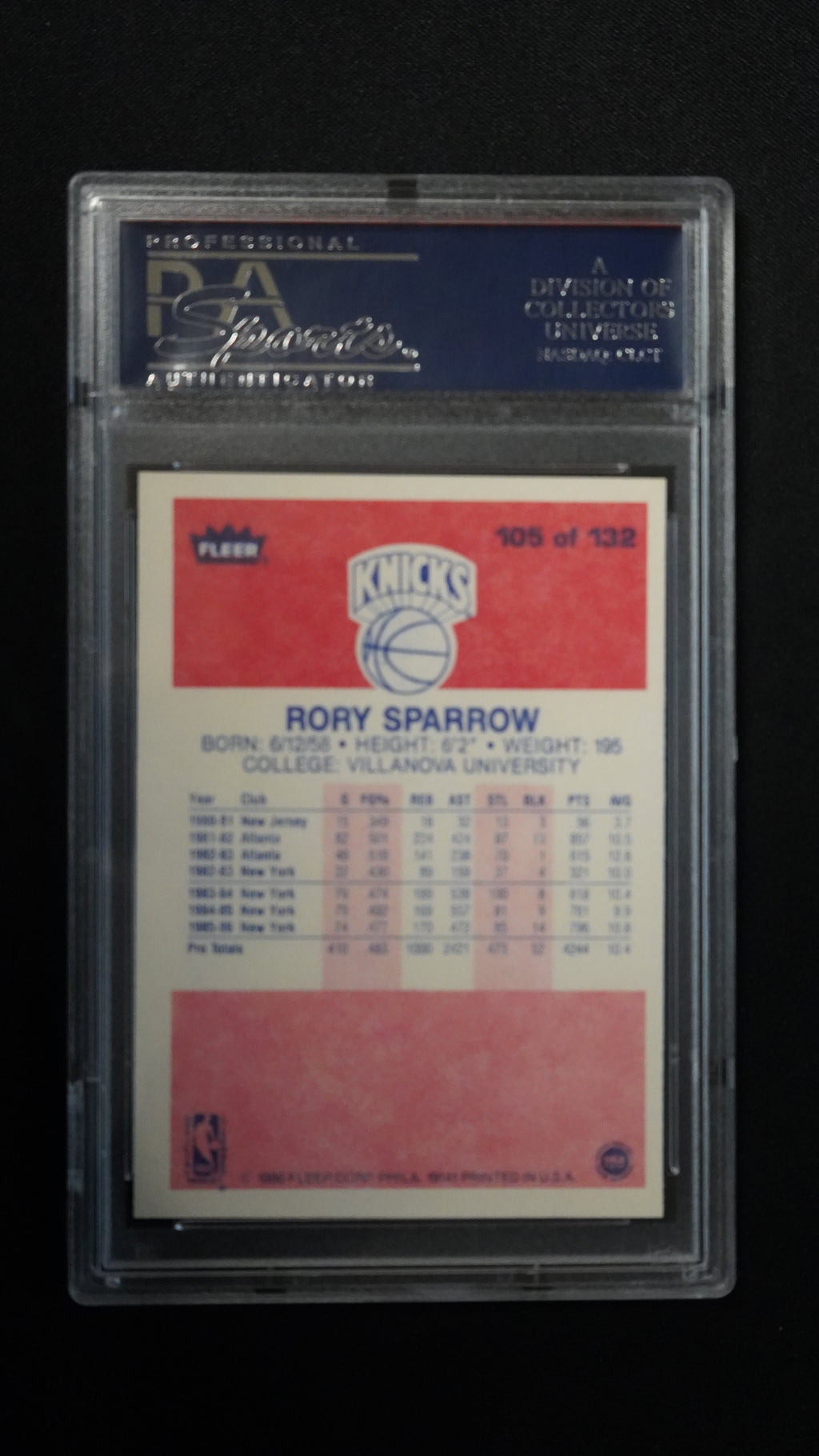 1986 Fleer Rory Sparrow #105 PSA 8
