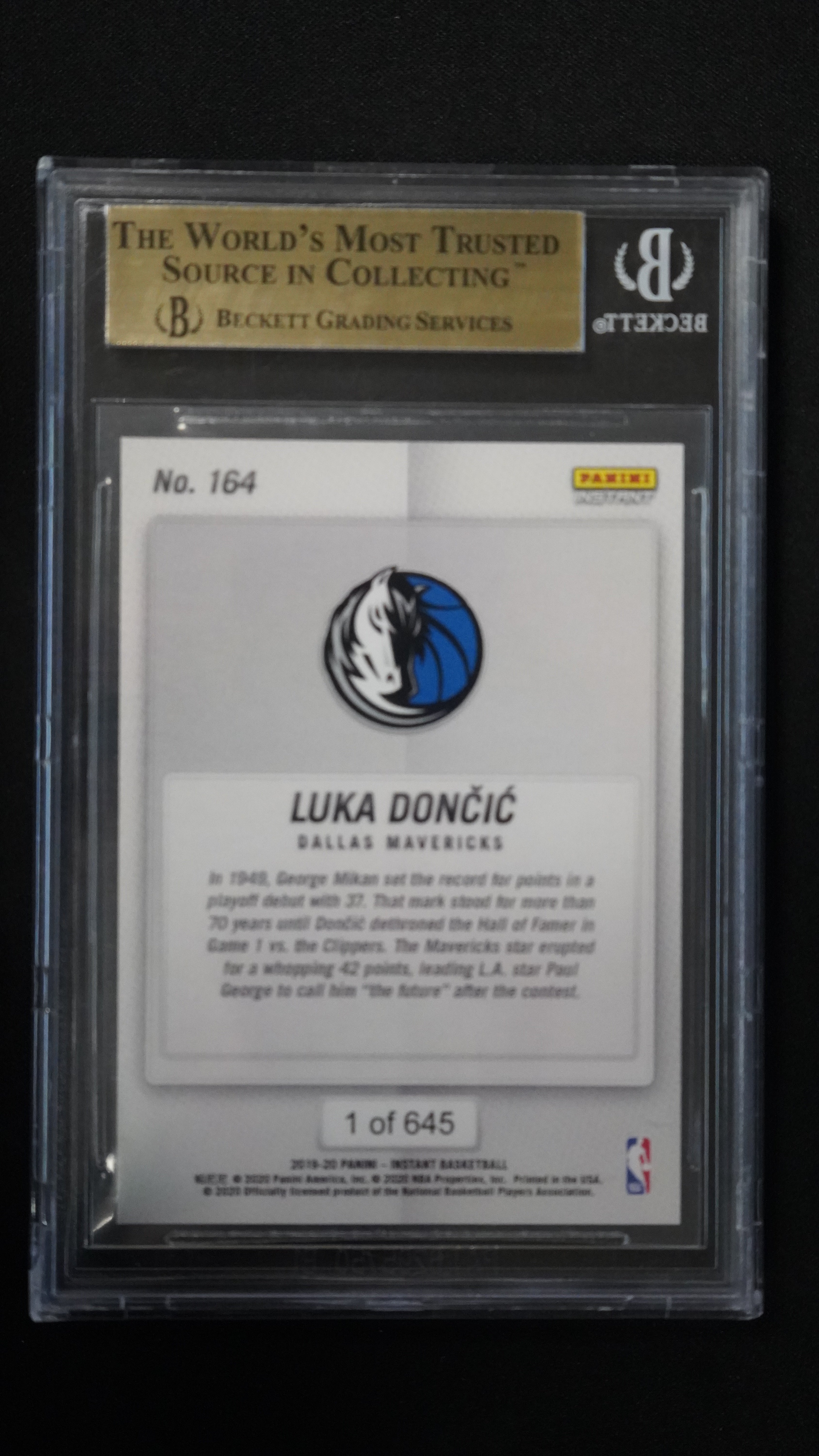 2019 Panini Instant Luka Doncic #164 /645 BGS 9.5