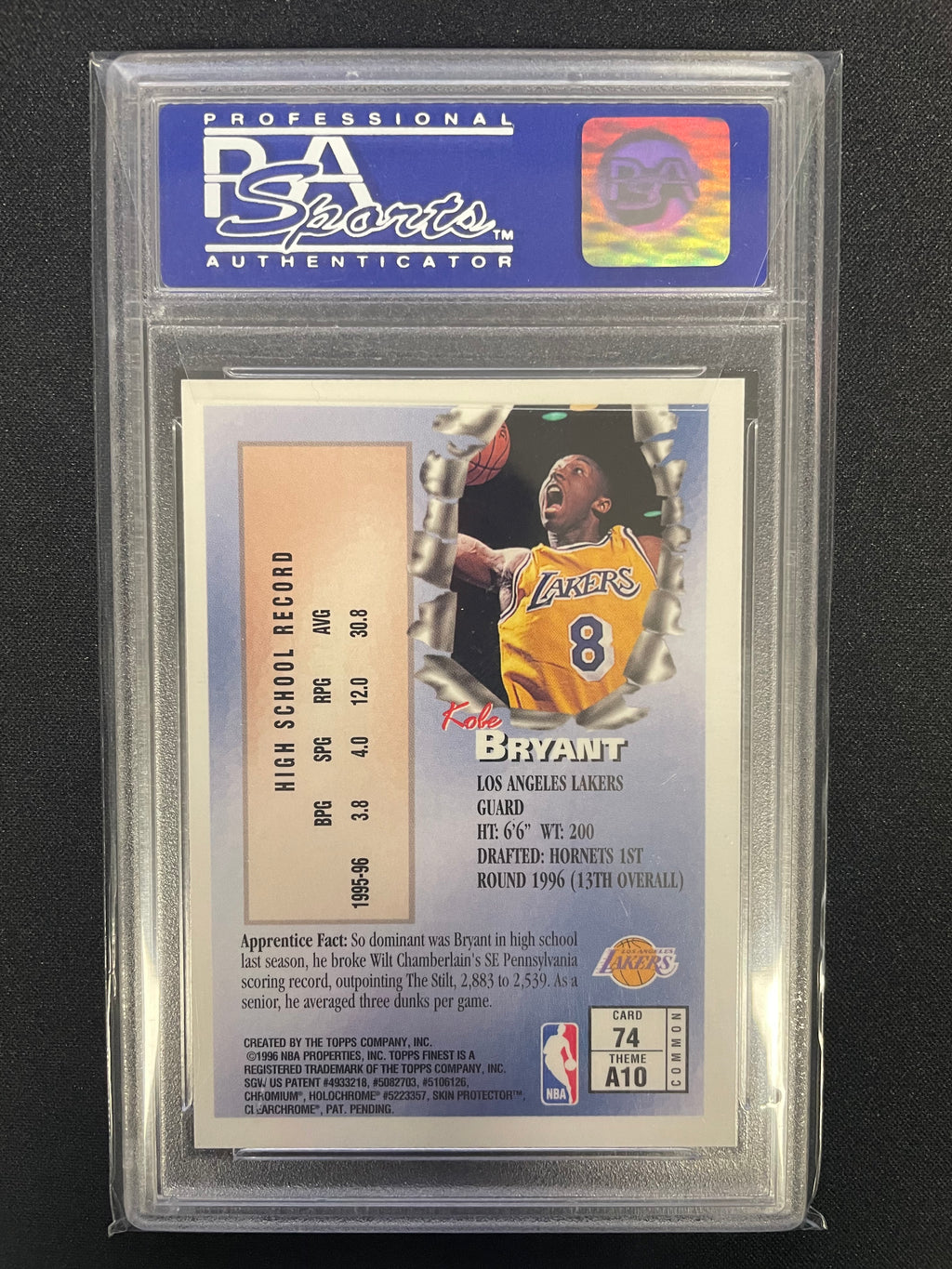 1996 Finest Kobe Bryant #74 W Coating PSA 9