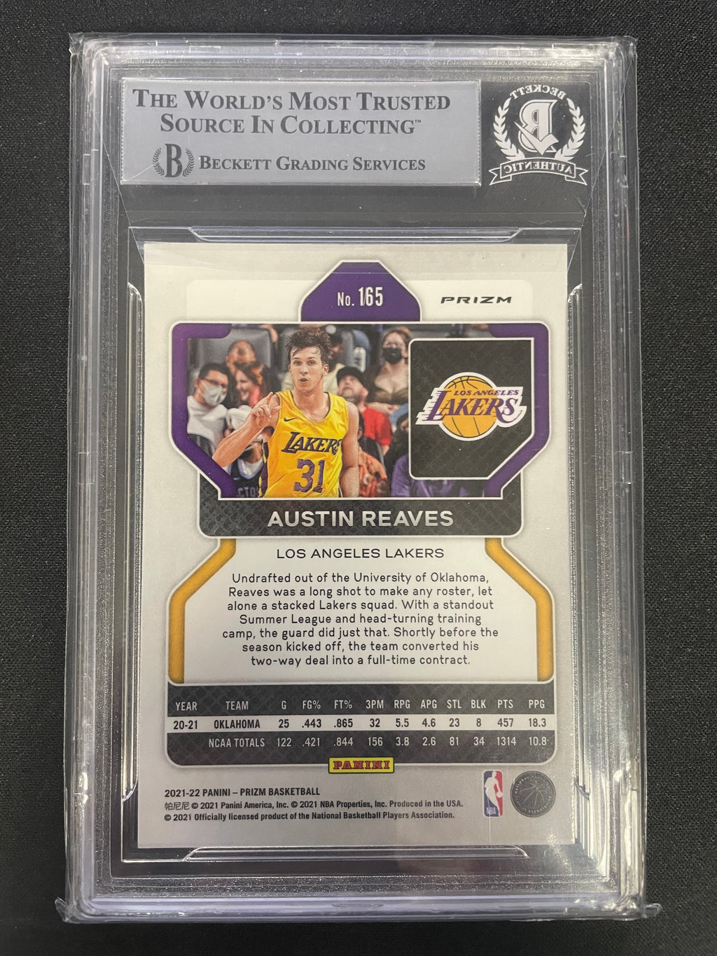 2021 Panini Prizm Austin Reaves #165 autograph Rookie BGS Authentic AUTO