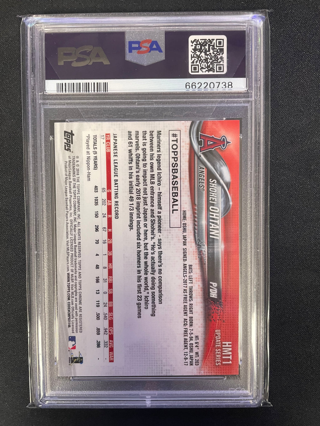 2018 Topps Chrome Update Shohei Ohtani #HMT1 PSA 10