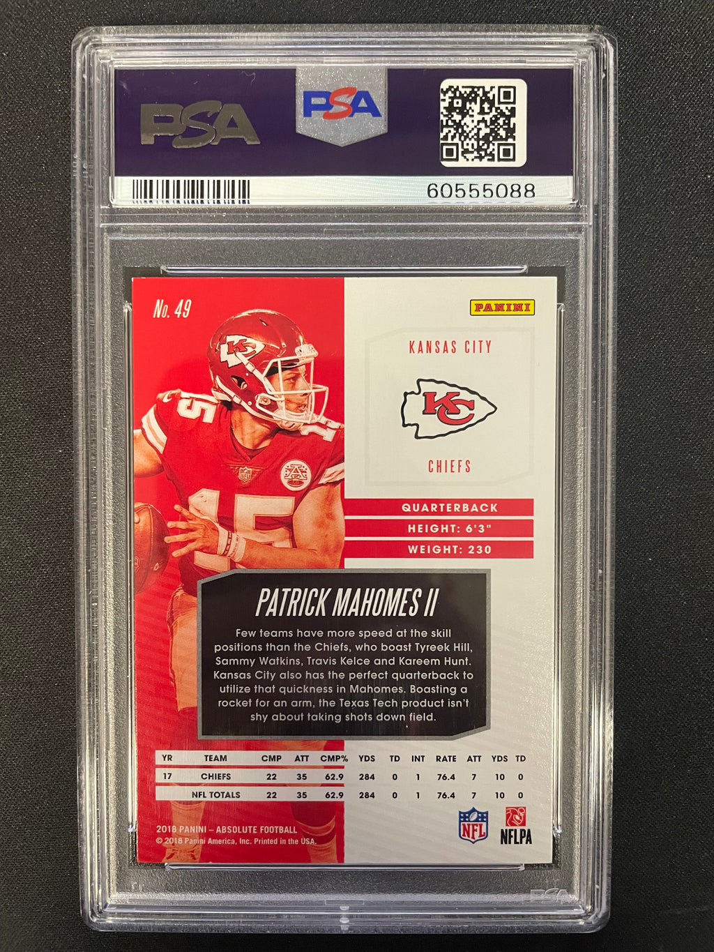 2018 Panini Absolute Patrick Mahomes II #49 PSA 9