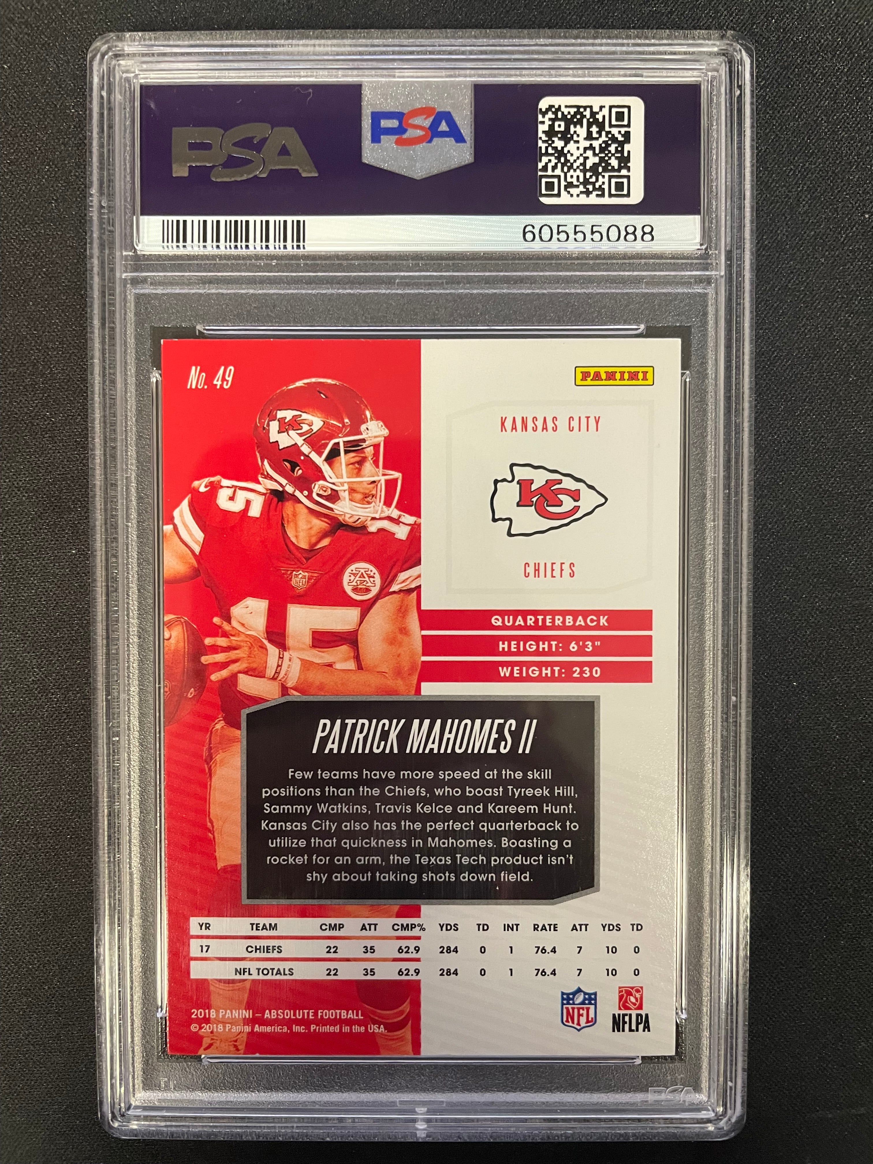 2018 Panini Absolute Patrick Mahomes II #49 PSA 9