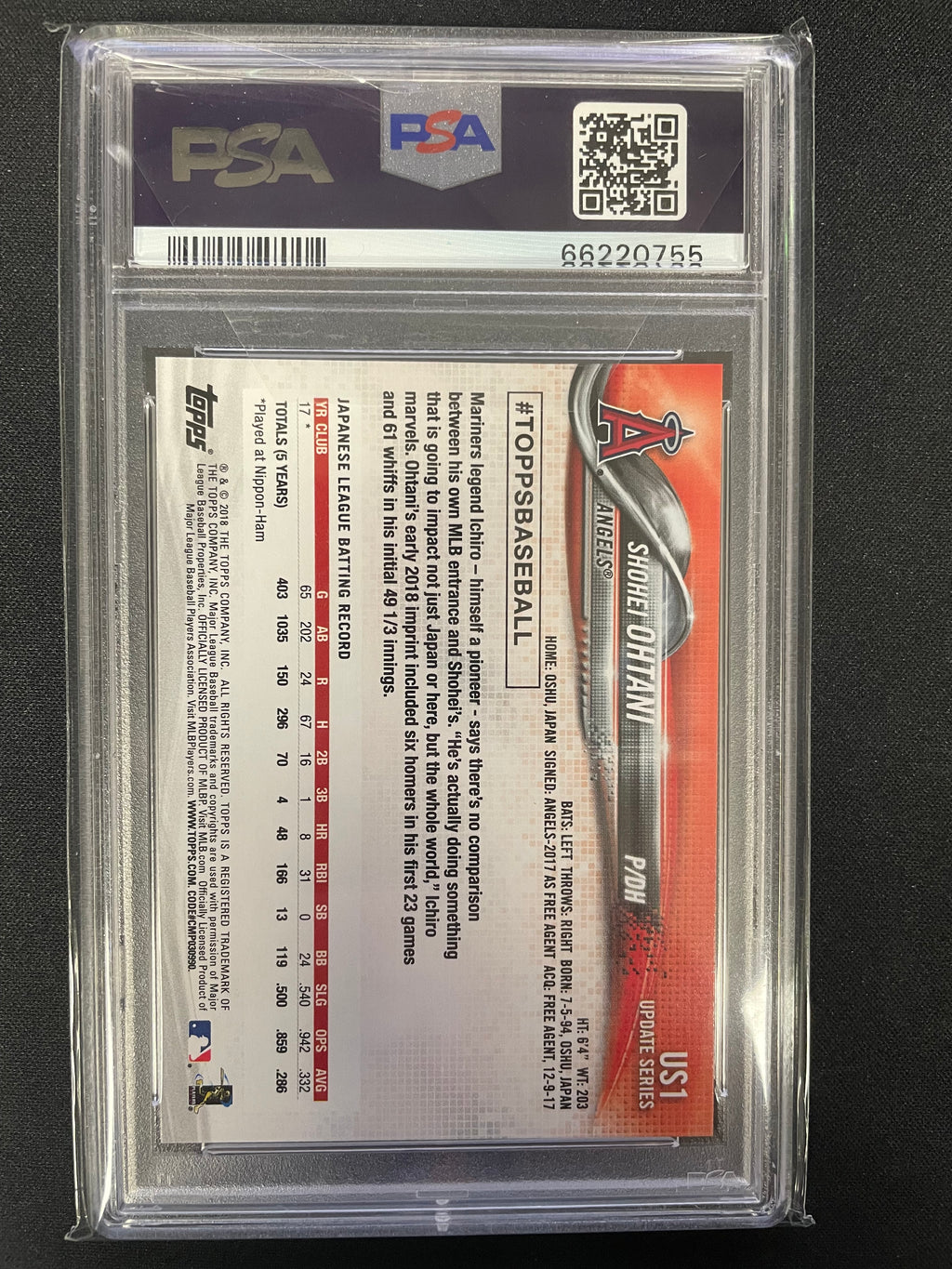 2018 Topps Update Shohei Ohtani #US1 PSA 10