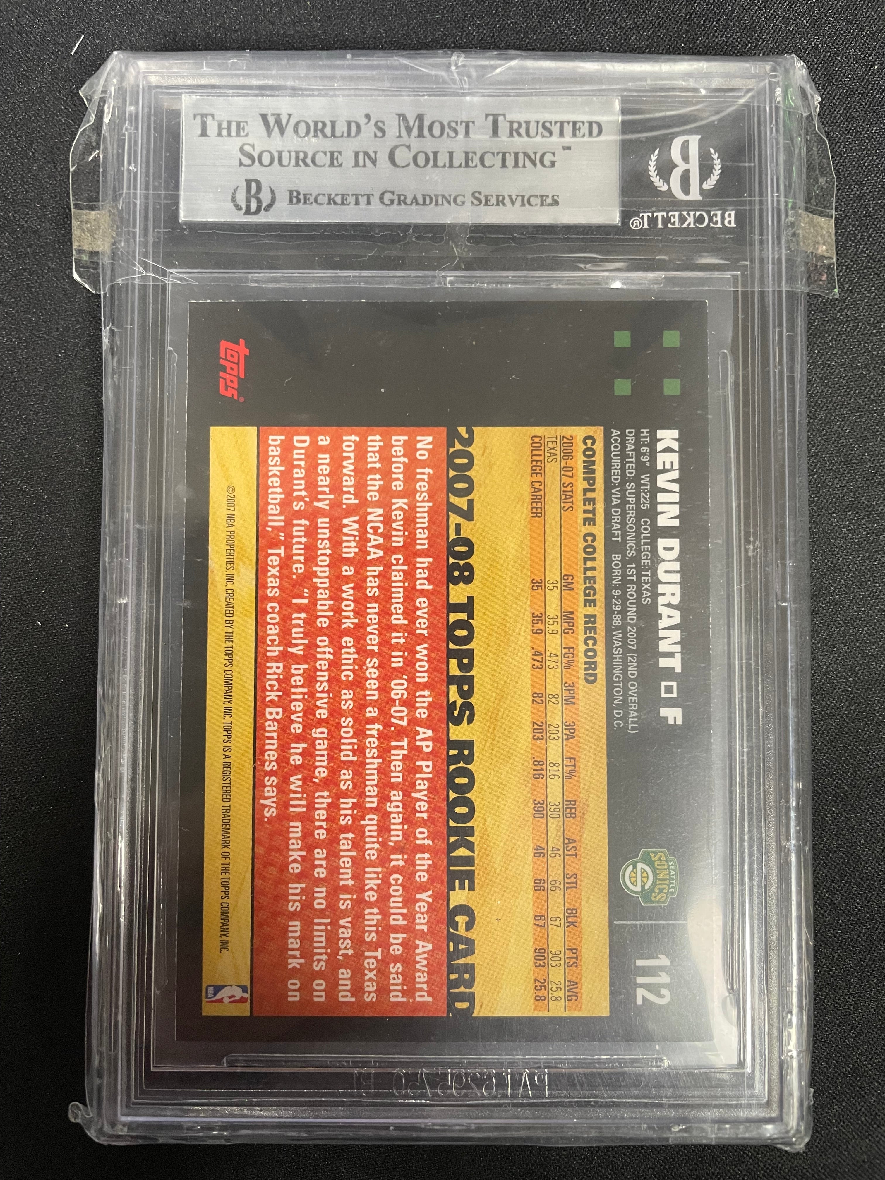 2007 Topps Kevin Durant #112 Rookie BGS 8.5
