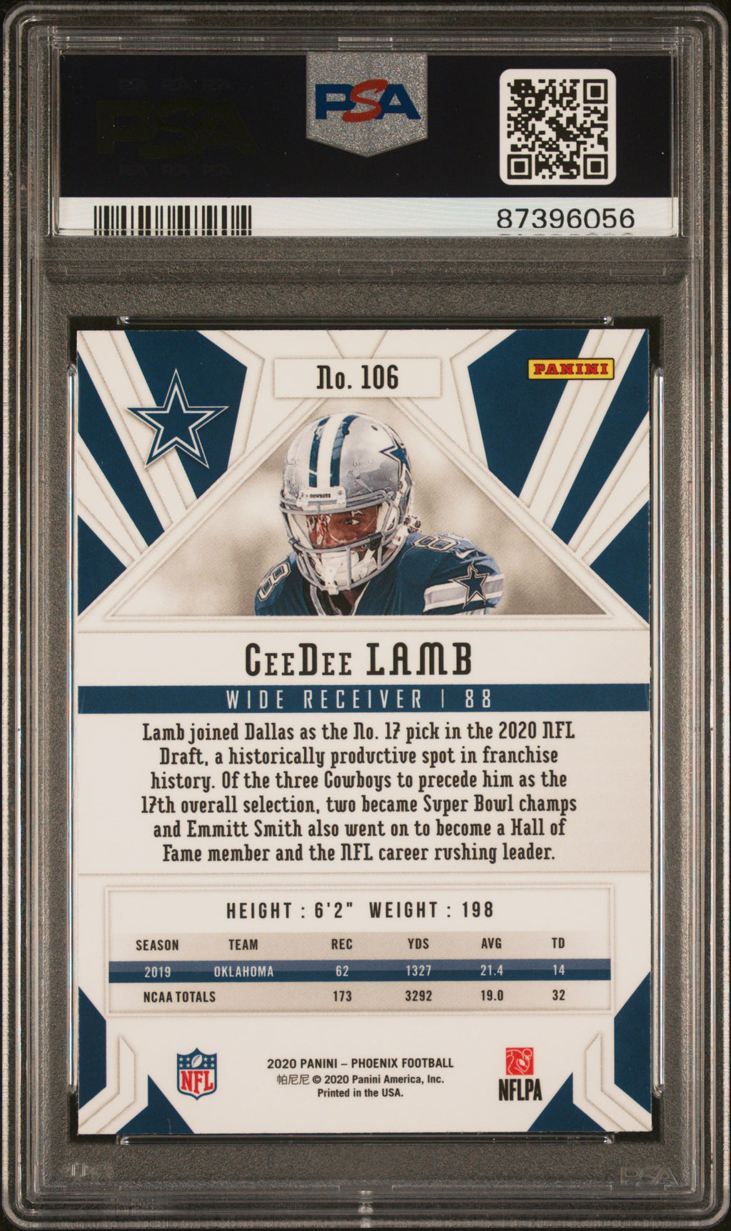 2020 Panini Phoenix Ceedee Lamb #106 Fire Burst PSA 10