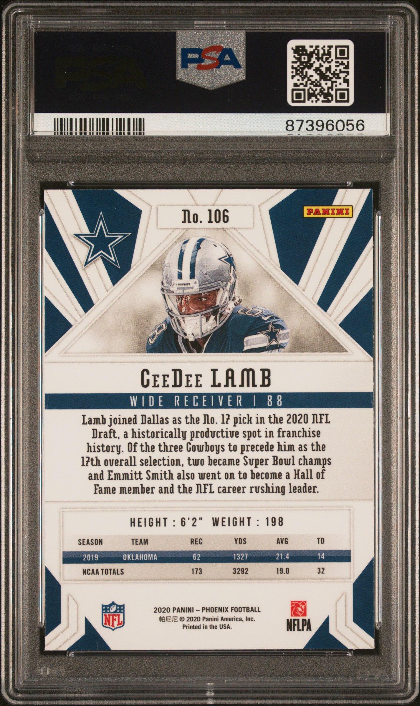 2020 Panini Phoenix Ceedee Lamb #106 Fire Burst PSA 10