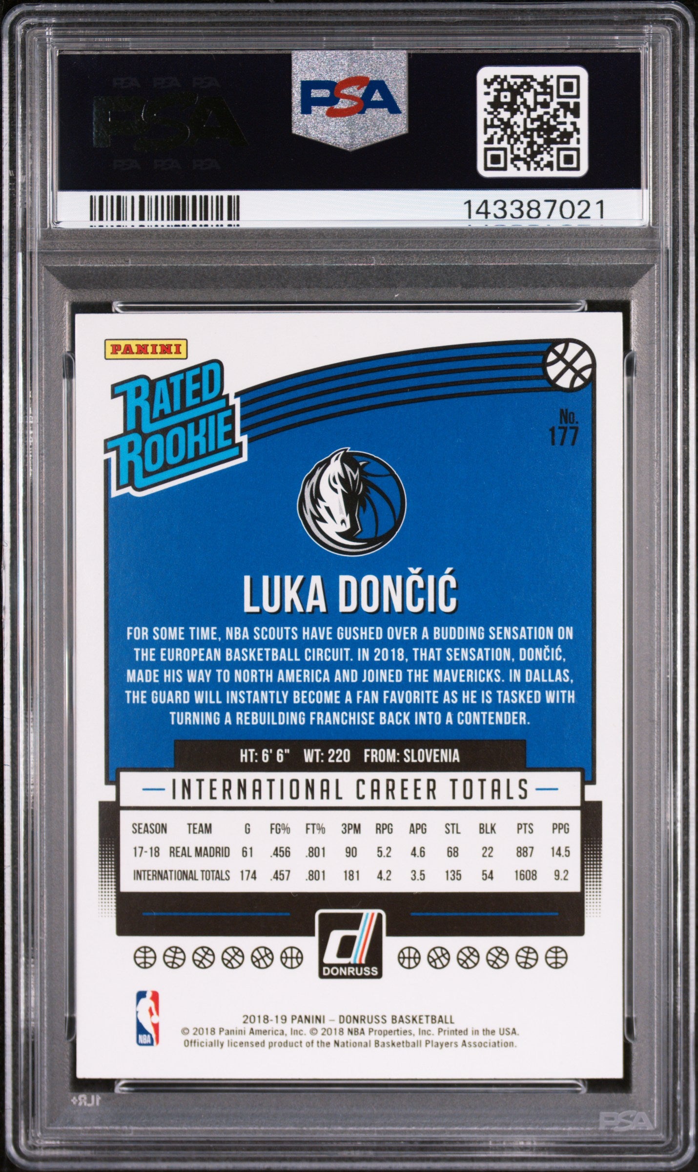 2018 Panini Donruss Luka Doncic #177 PSA 10