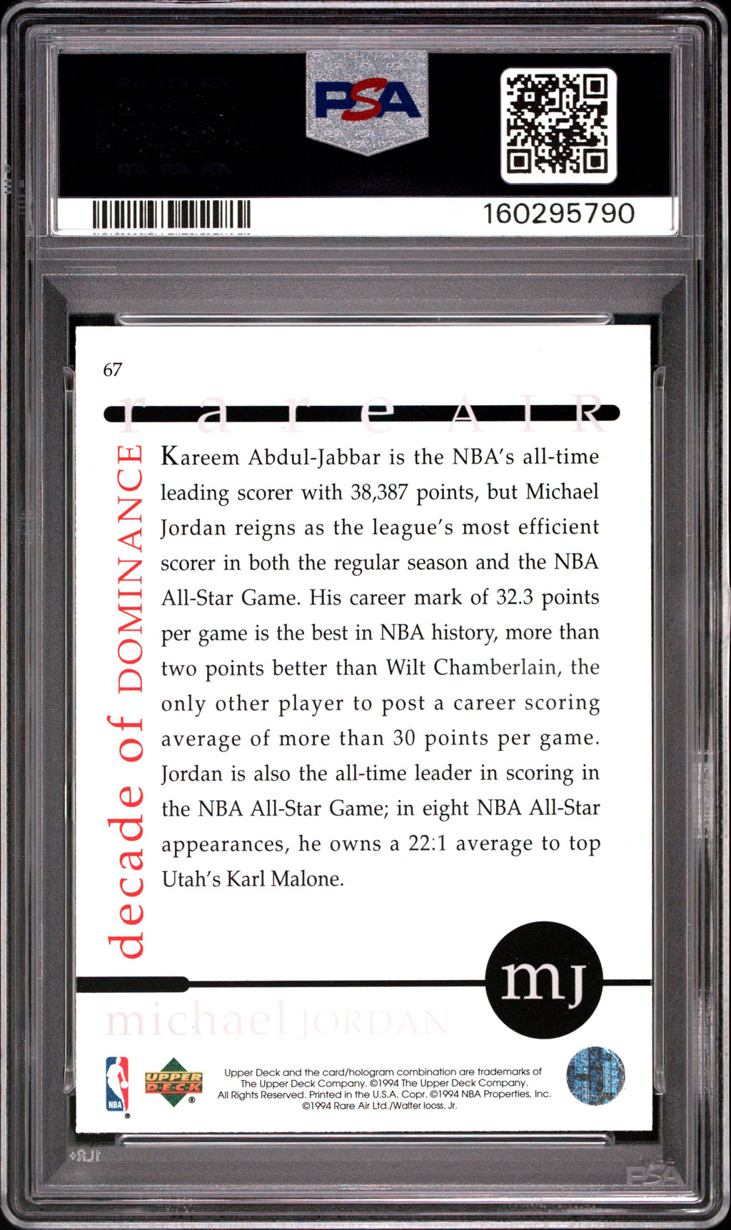 1994 Upper Deck MJ Rare Air Michael Jordan #67 PSA 8