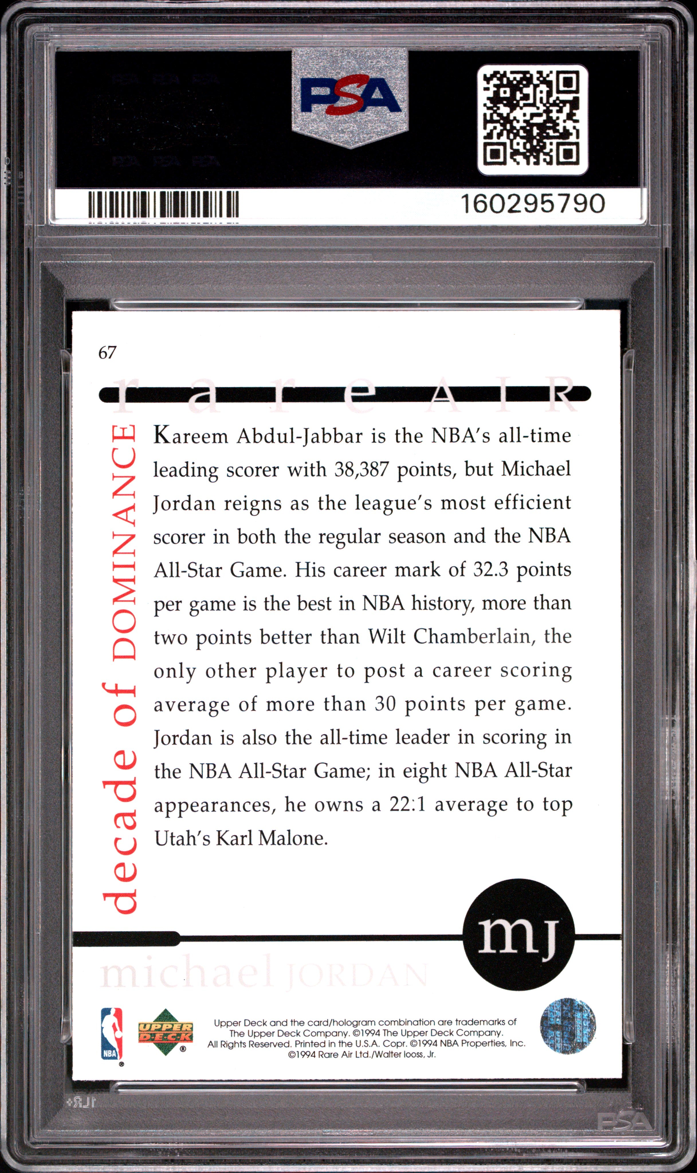 1994 Upper Deck MJ Rare Air Michael Jordan #67 PSA 8