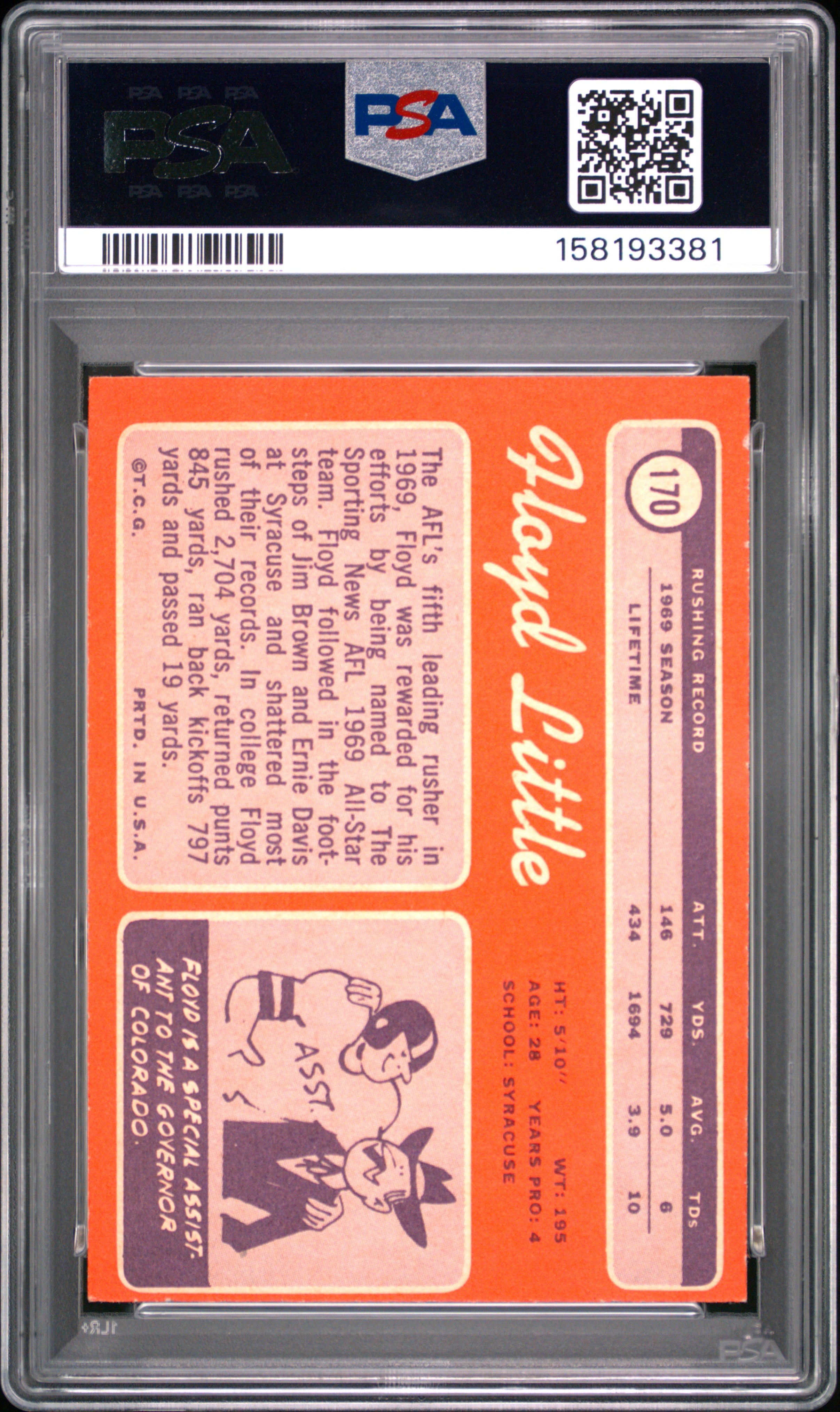 1970 Topps Floyd Little #170 Oc PSA 8