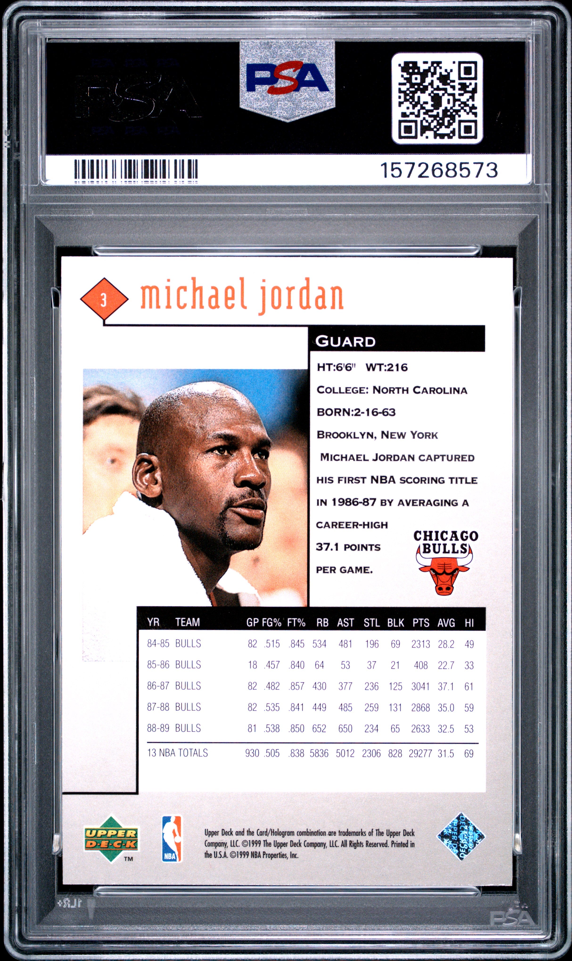1998 Upper Deck Black Diamond Michael Jordan #3 Single PSA 10