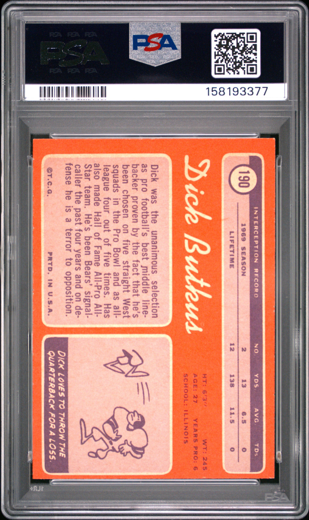 1970 Topps Dick Butkus #190 PSA 6