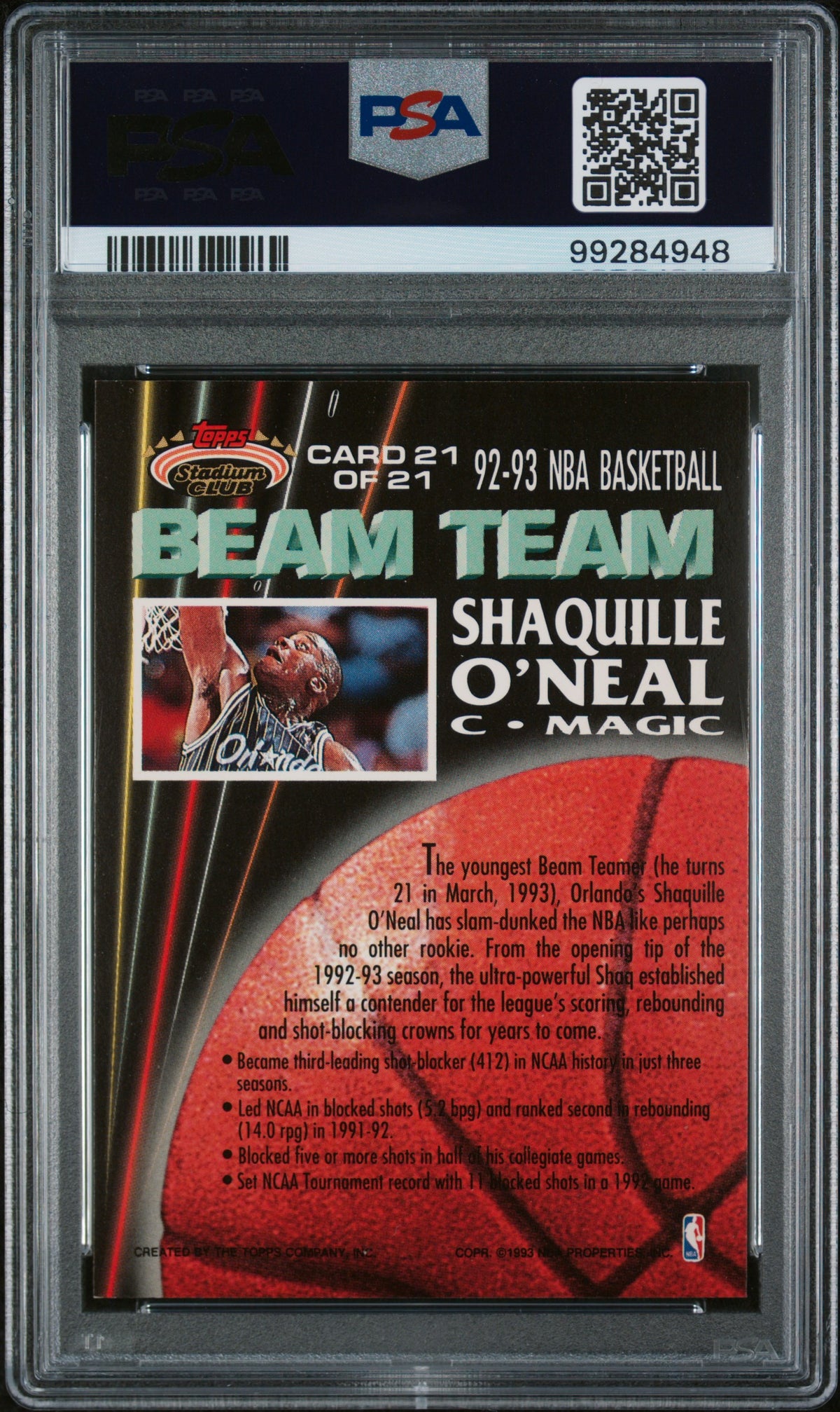 1992 Stadium Club Beam Team Shaquille O'Neal #21