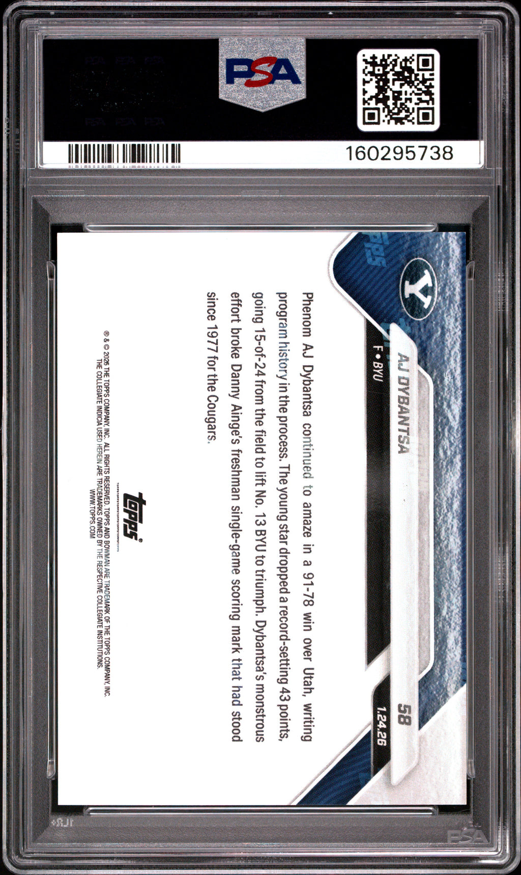 2025 Bowman U Now Aj Dybantsa #58 PSA 10
