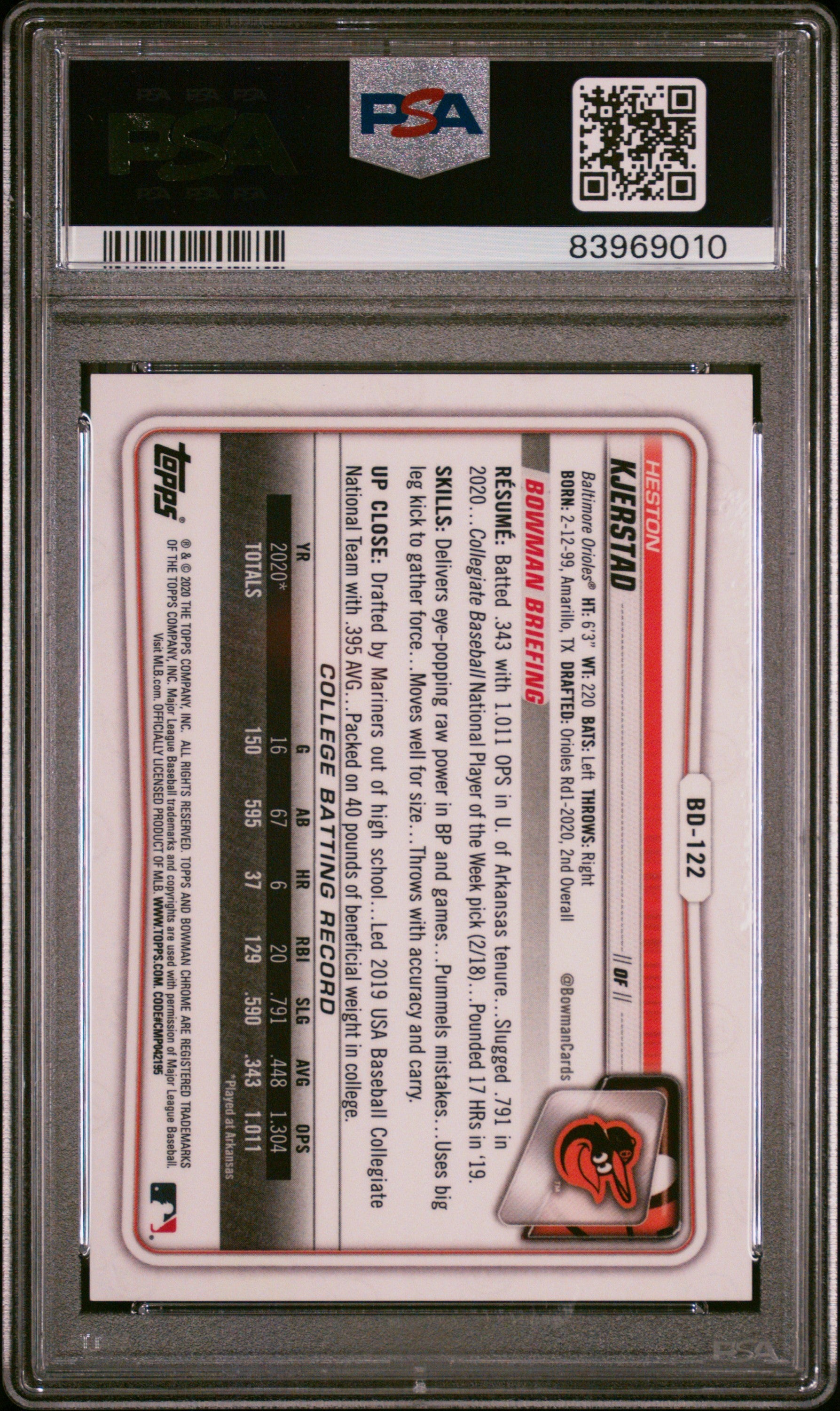2020 Bowman Draft Heston Kjerstad #BD122 Chrome Green Refractor /99 PSA 10