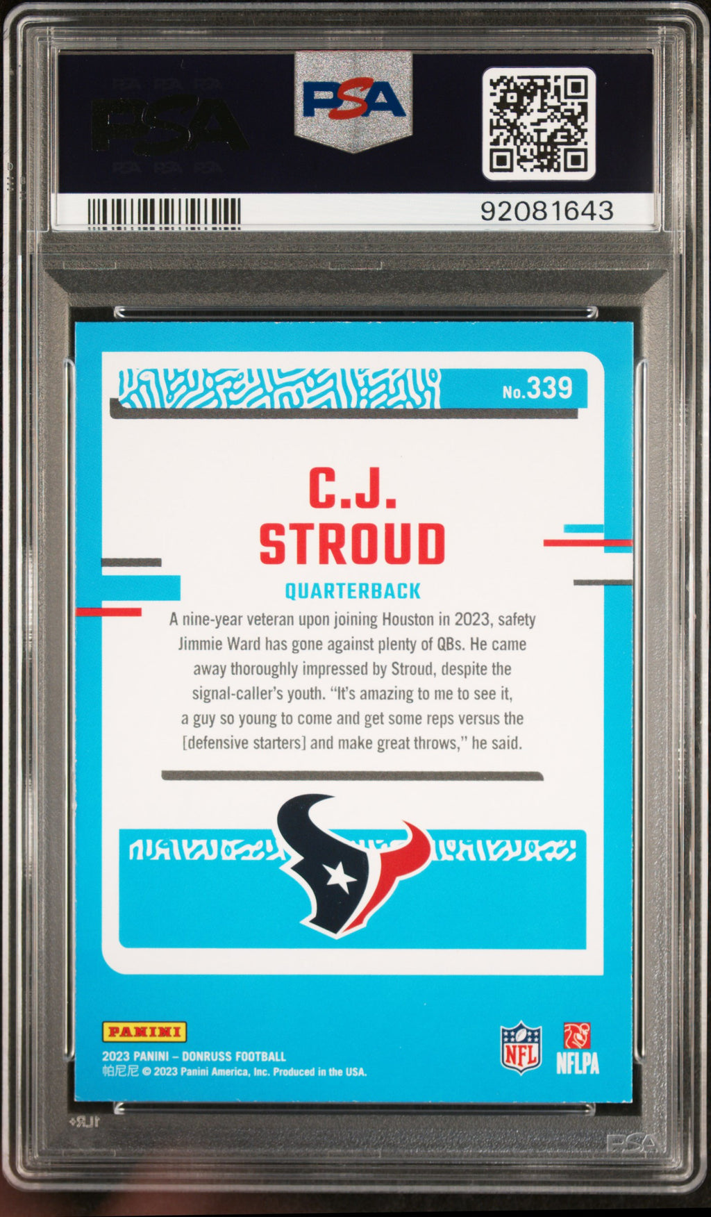 2023 Panini Donruss CJ Stroud #339 PSA 9