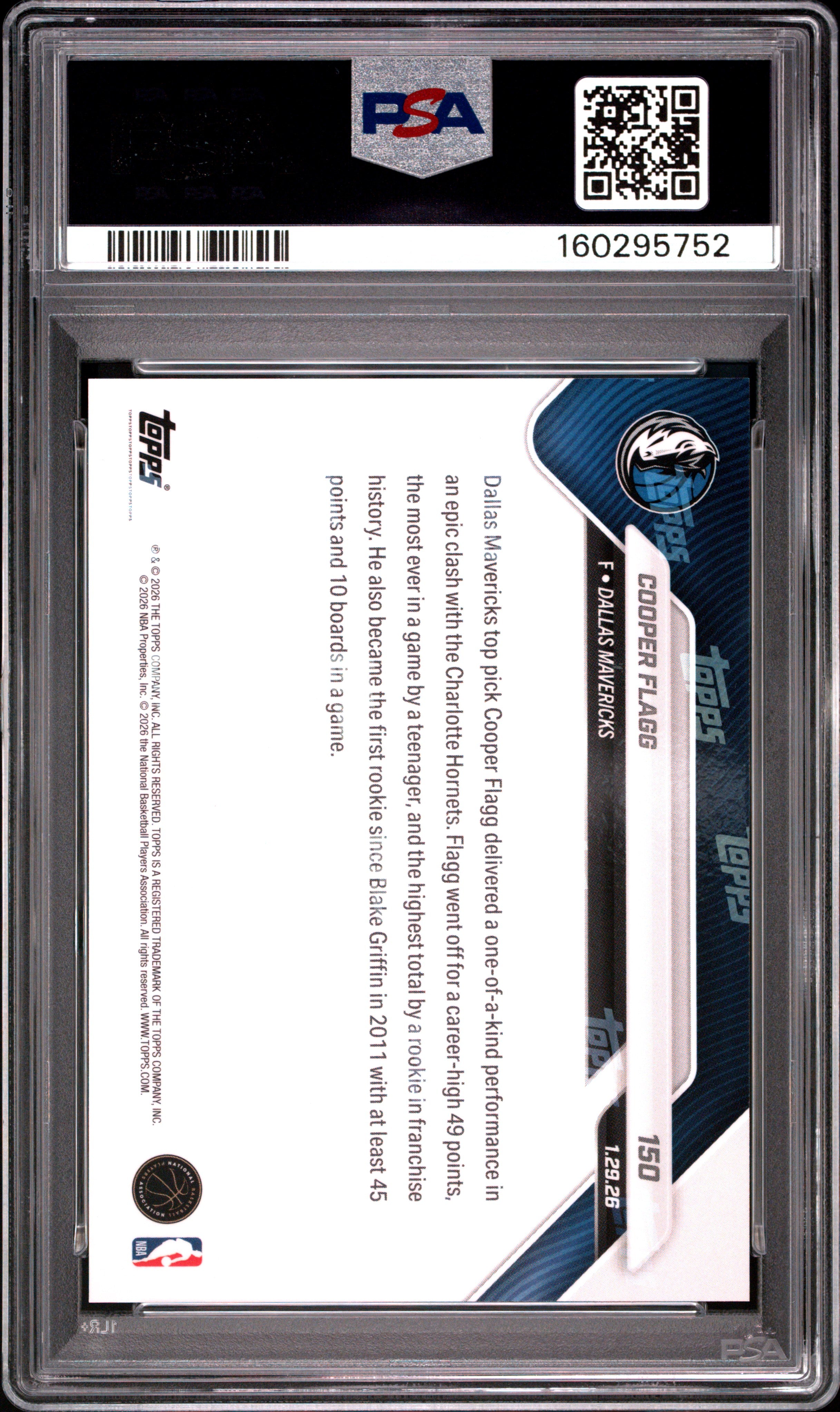 2025 Topps Now Cooper Flagg #150 PSA 10