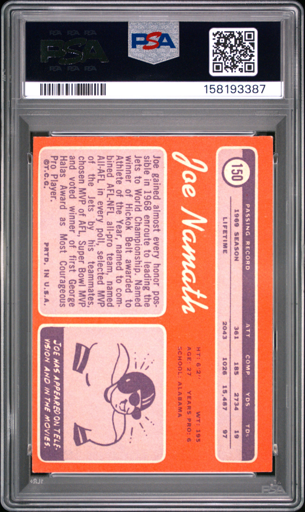 1970 Topps Joe Namath #150 PSA 7