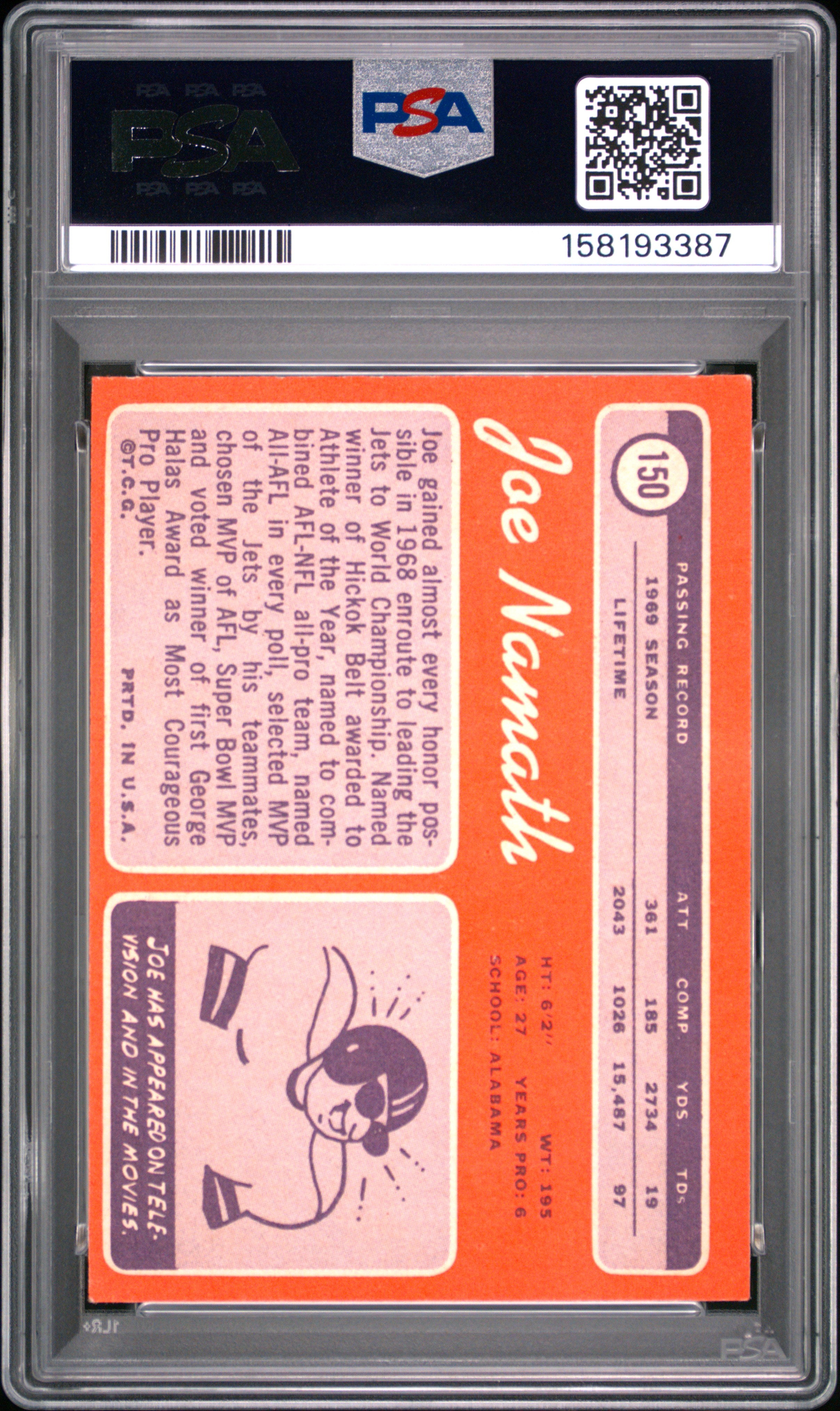 1970 Topps Joe Namath #150 PSA 7