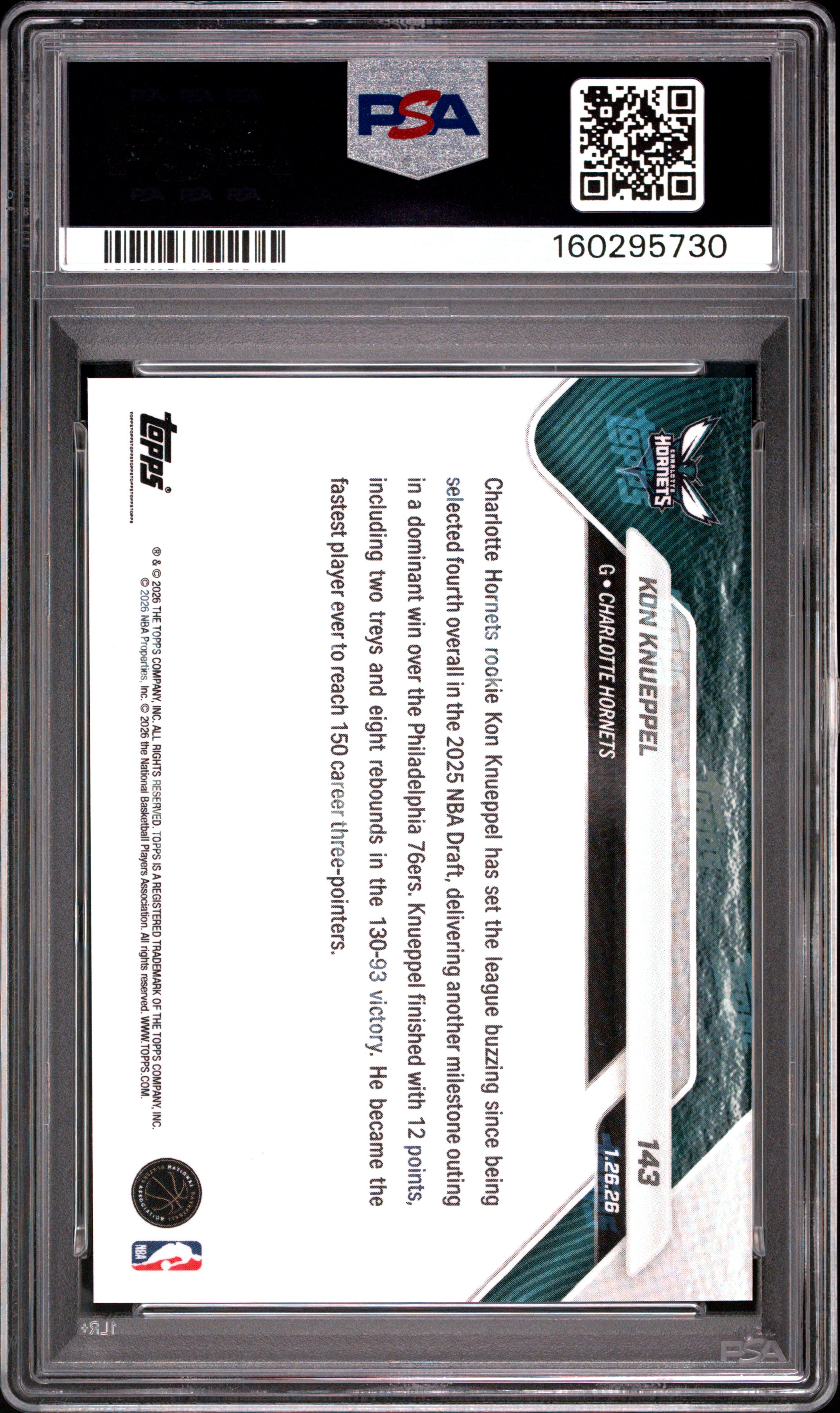 2025 Topps Now Kon Knueppel #143 PSA 10