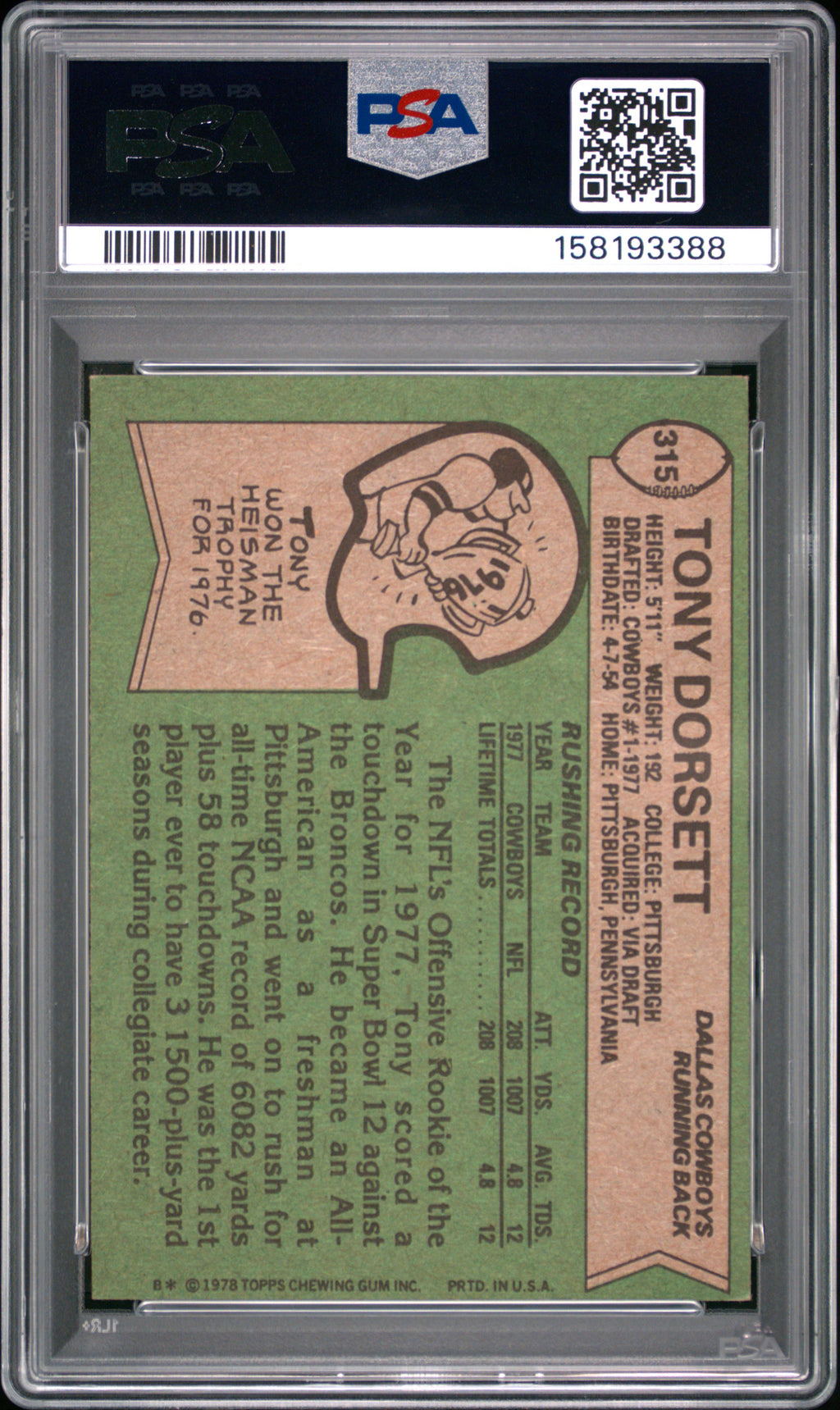 1978 Topps Tony Dorsett #315 PSA 6
