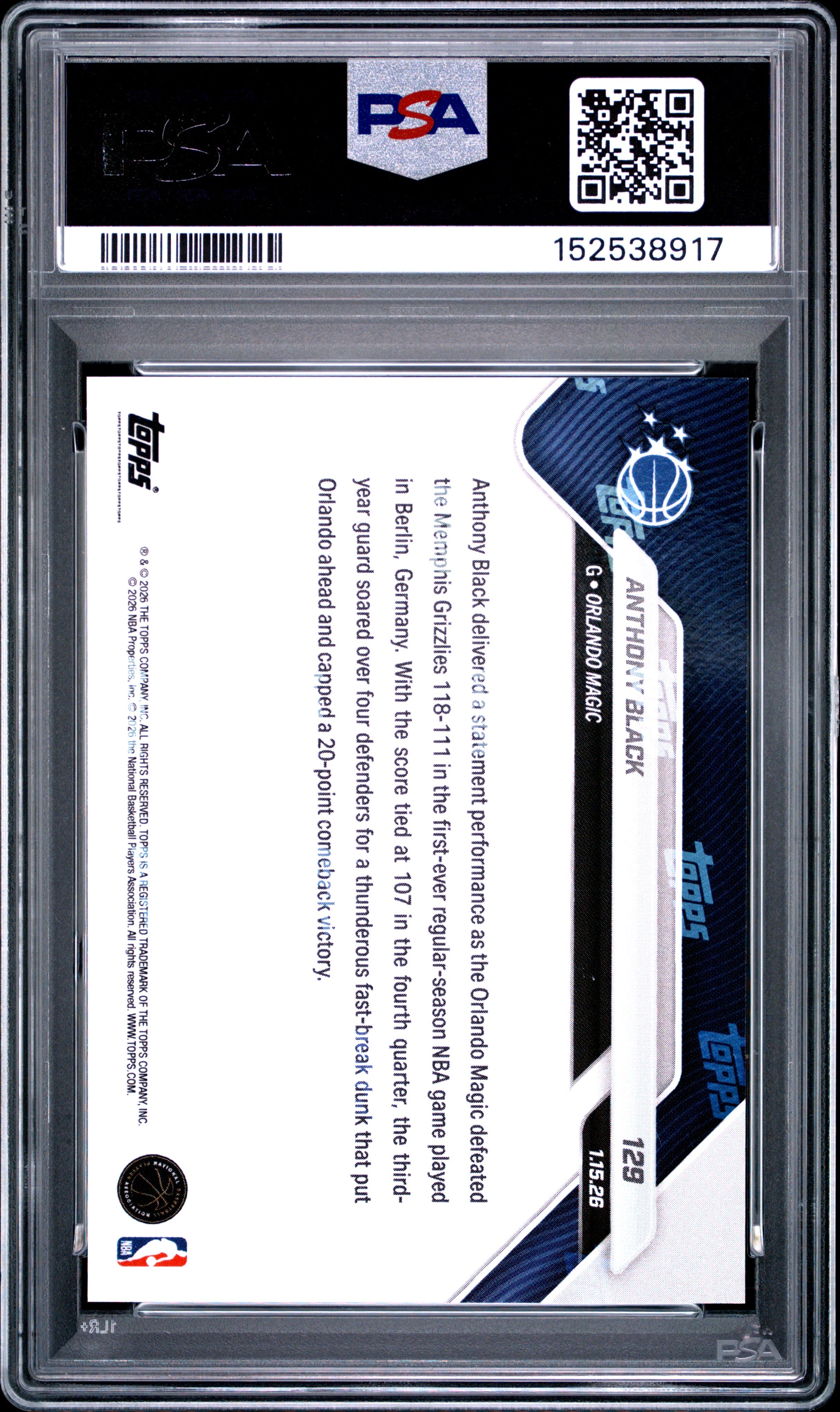 2025 Topps Now Anthony Black #129 PSA 10