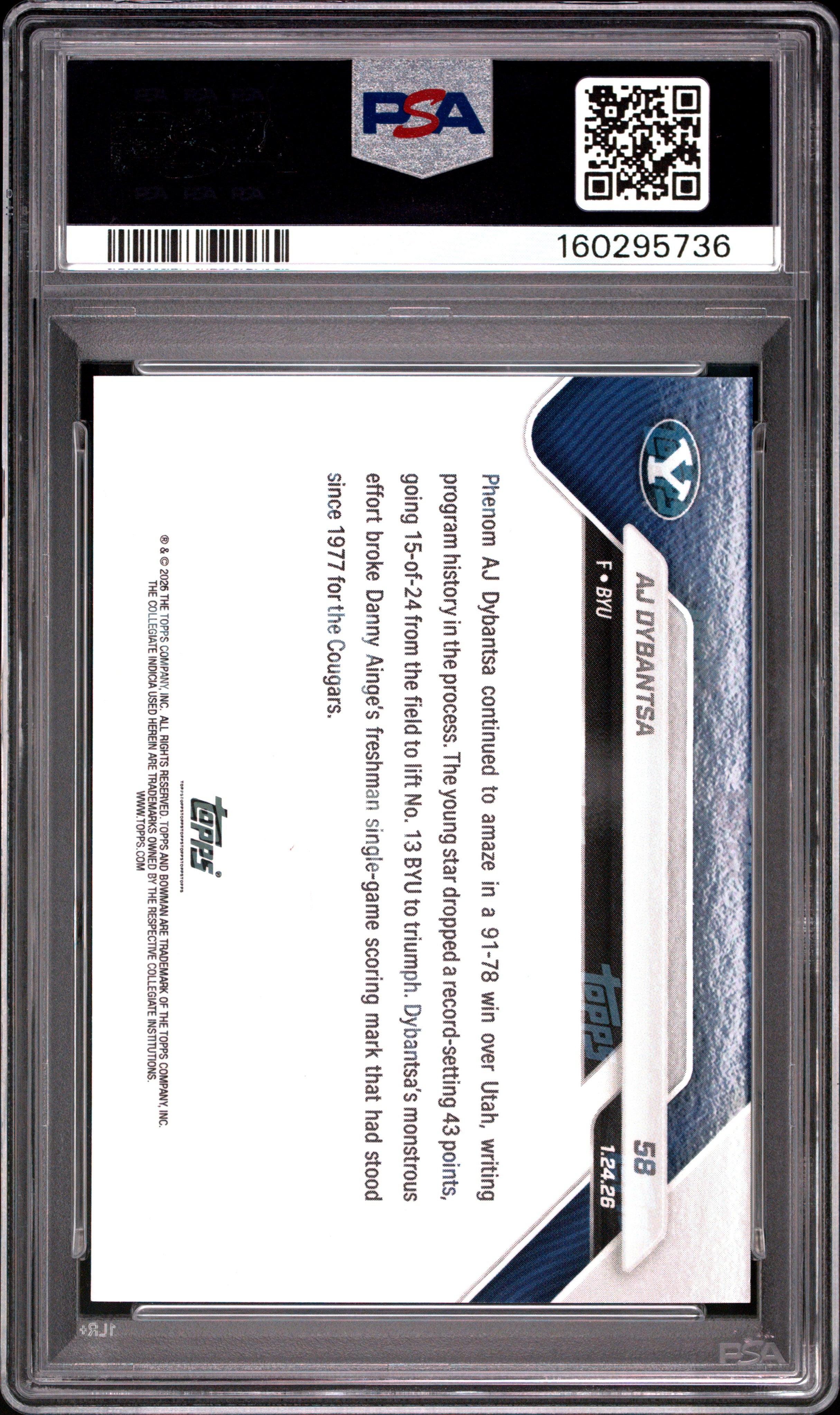 2025 Bowman U Now Aj Dybantsa #58 PSA 9