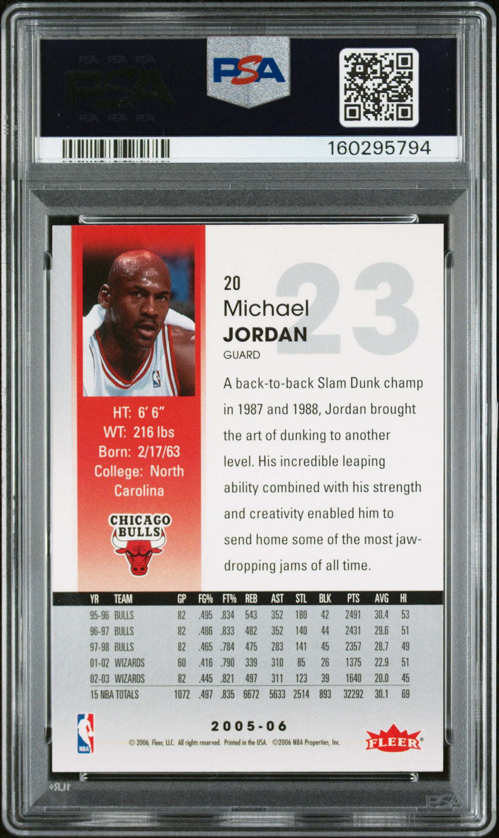 2005 Hoops Michael Jordan #20 PSA 9