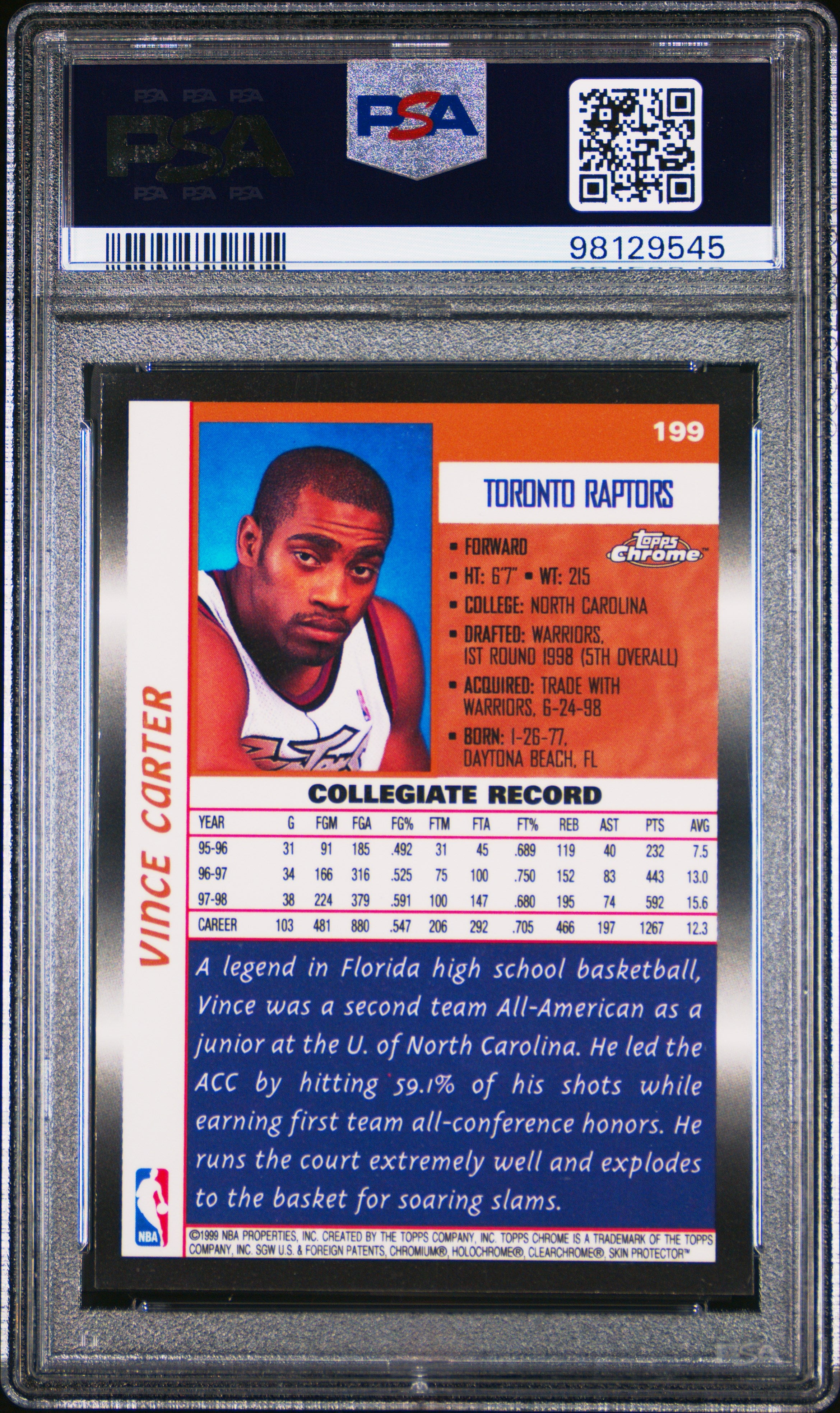 1998 Topps Chrome Vince Carter #199
