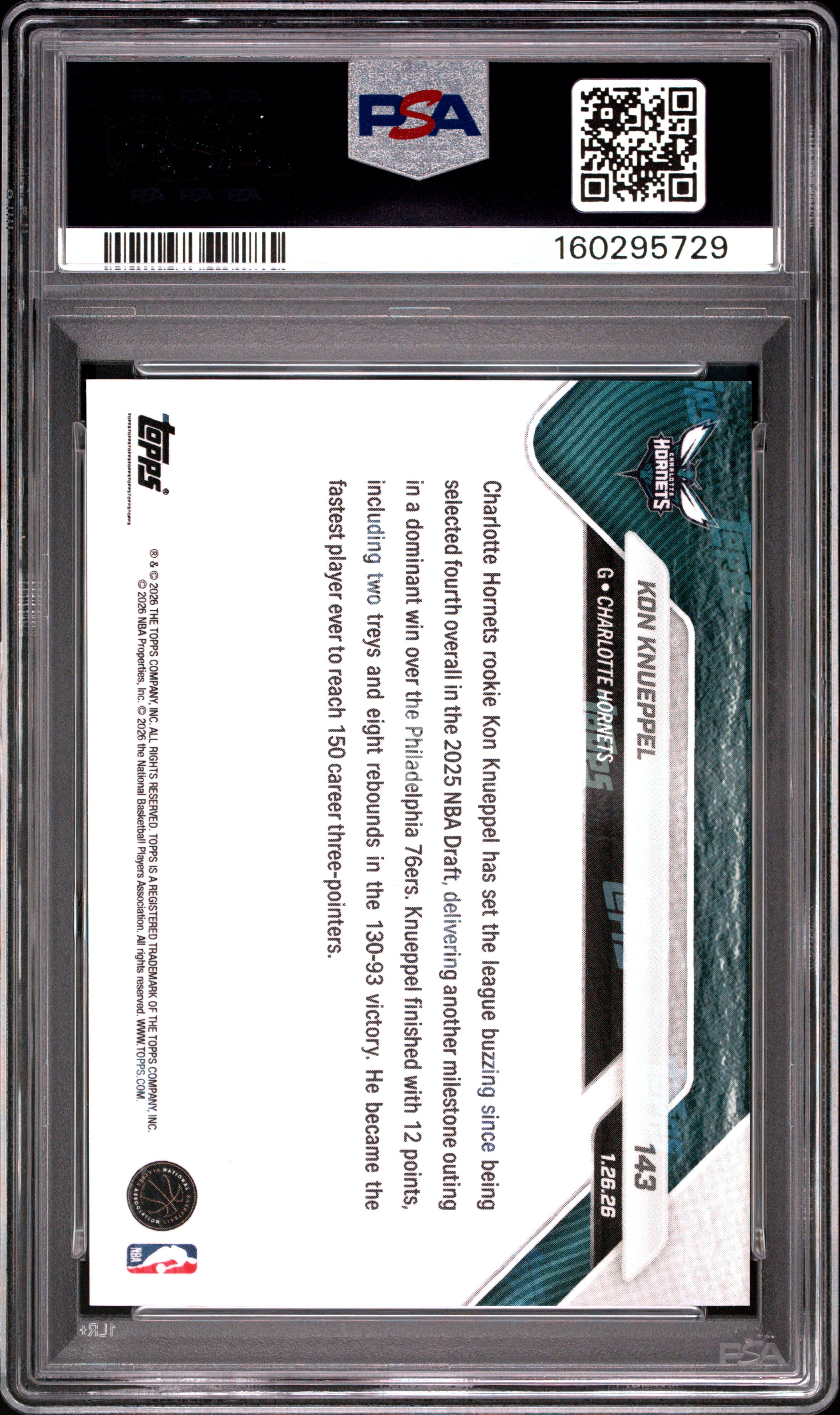 2025 Topps Now Kon Knueppel #143 PSA 10