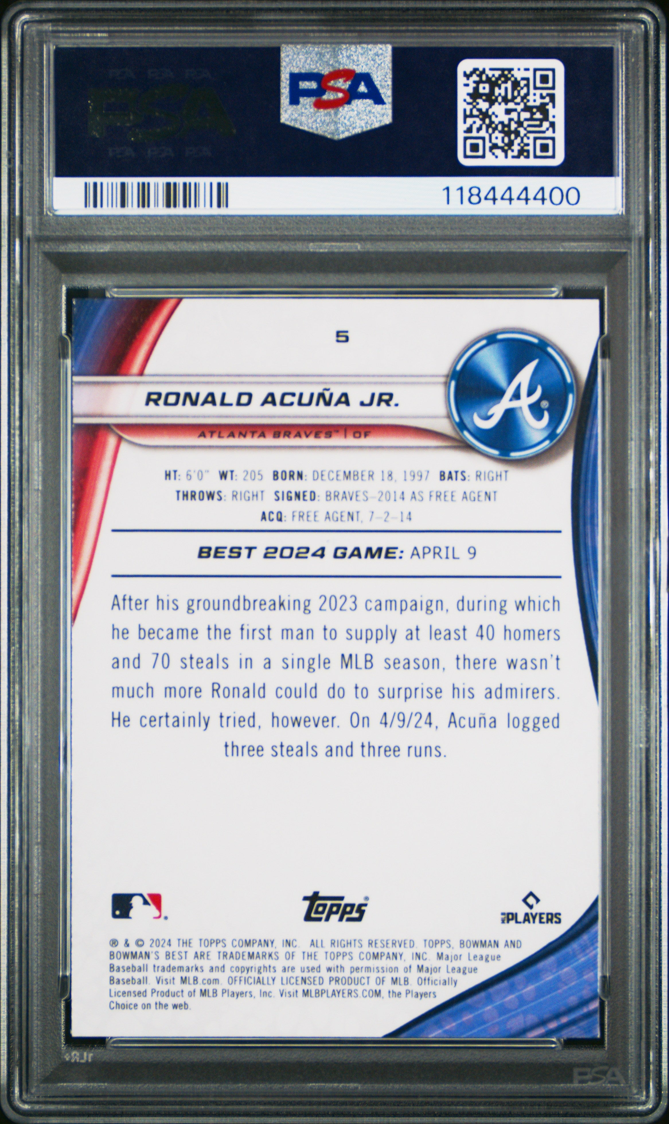 2024 Bowman's Best Ronald Acuna JR. #5 Mini Diamond PSA 10