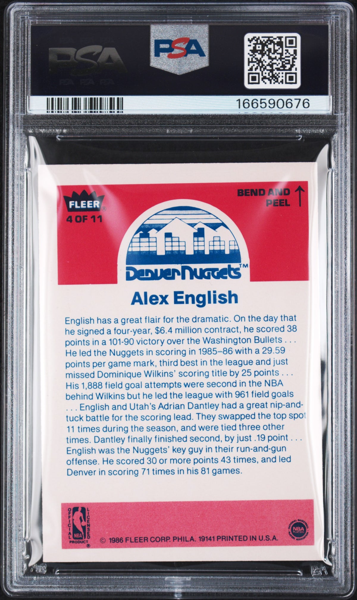 1986 Fleer Sticker Alex English #4