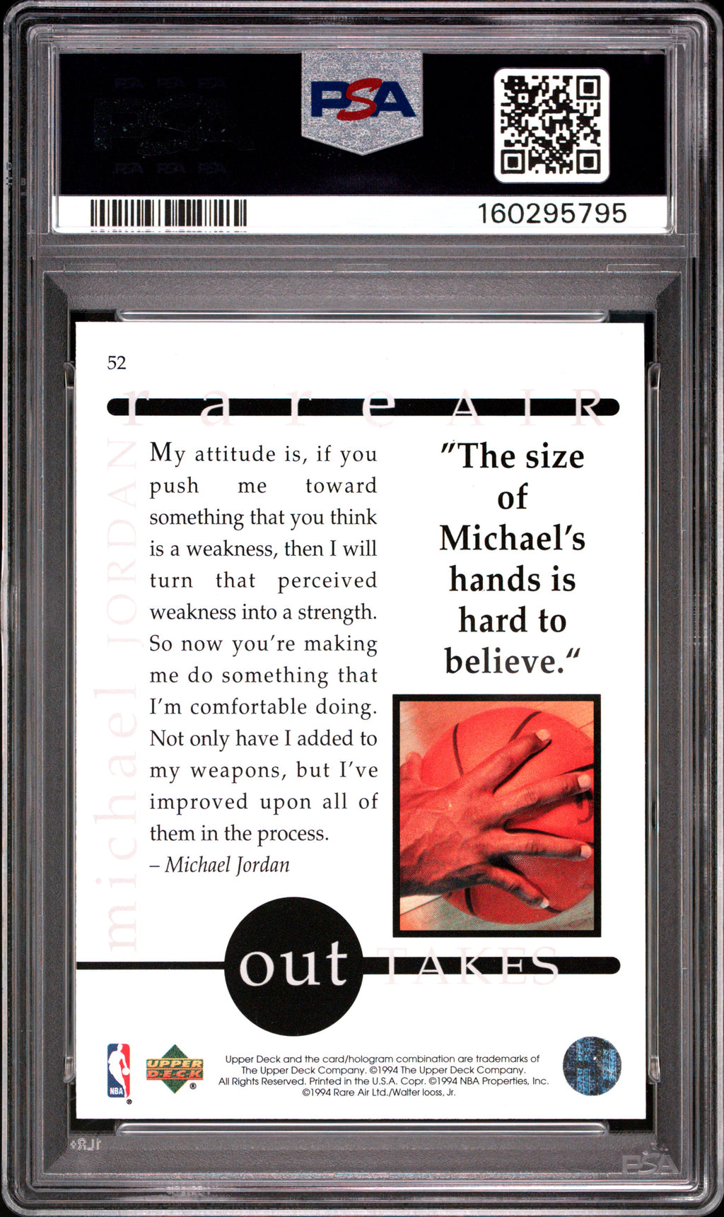 1994 Upper Deck MJ Rare Air Michael Jordan #52 PSA 9