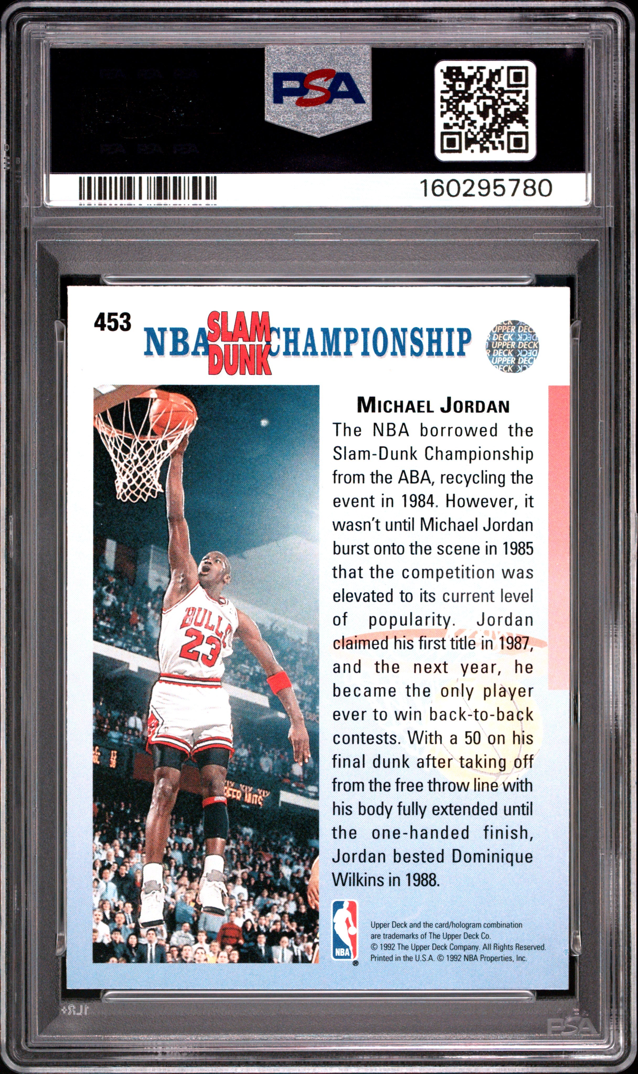 1992 Upper Deck Michael Jordan #453 Correct, Champ. In 87 & 88 PSA 9