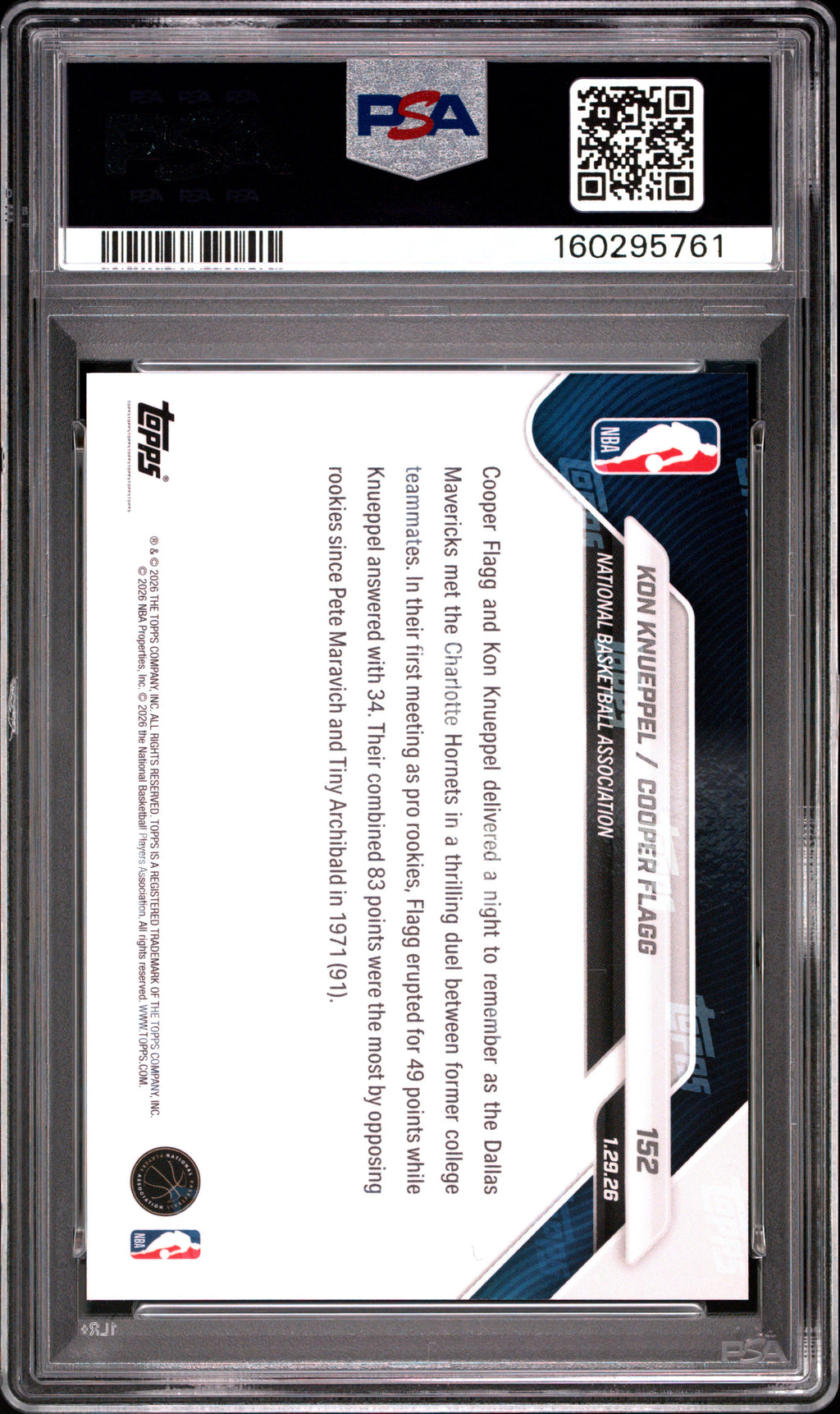 2025 Topps Now Knueppel Flagg #152 PSA 10