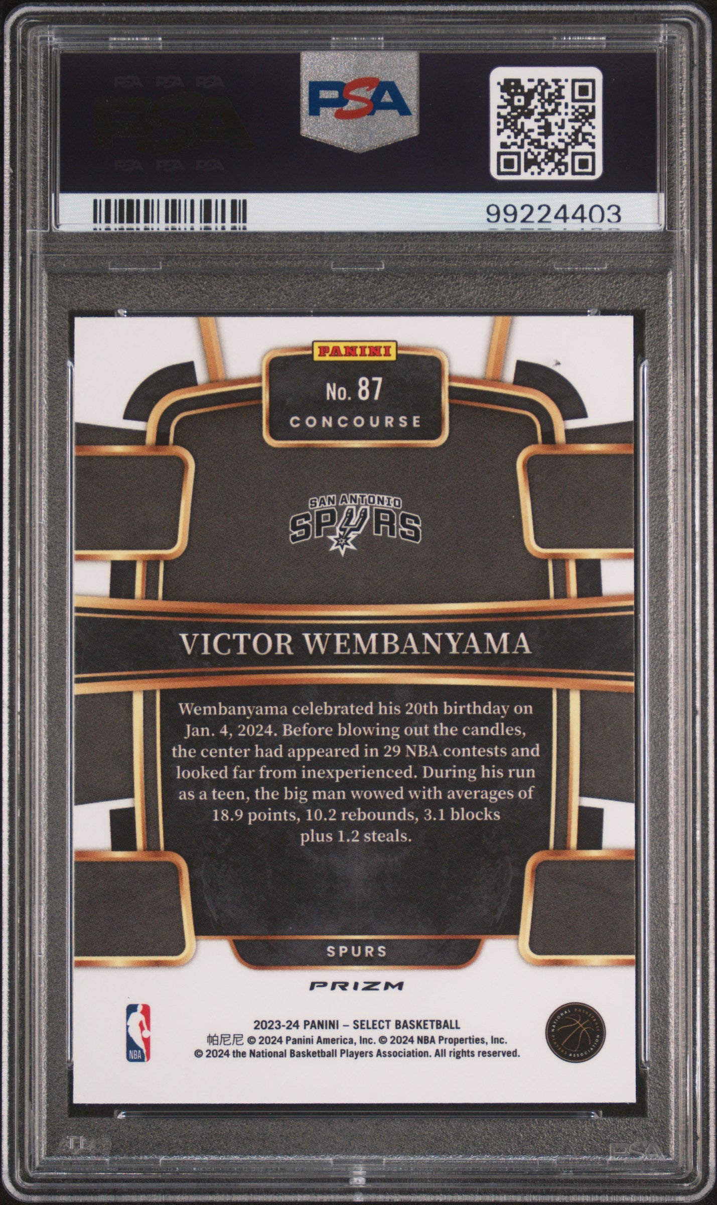 2023 Panini Select Victor Wembanyama #87 Silver Prizm PSA 10