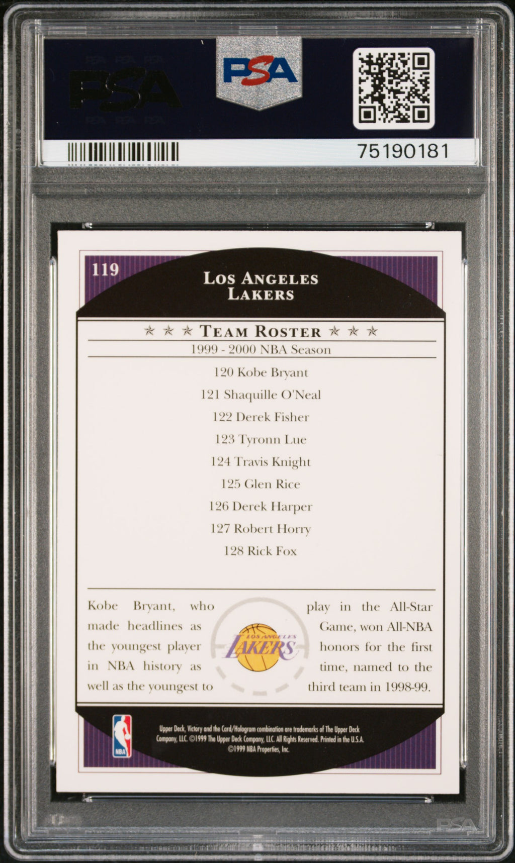 1999 Upper Deck Victory Kobe Bryant #119