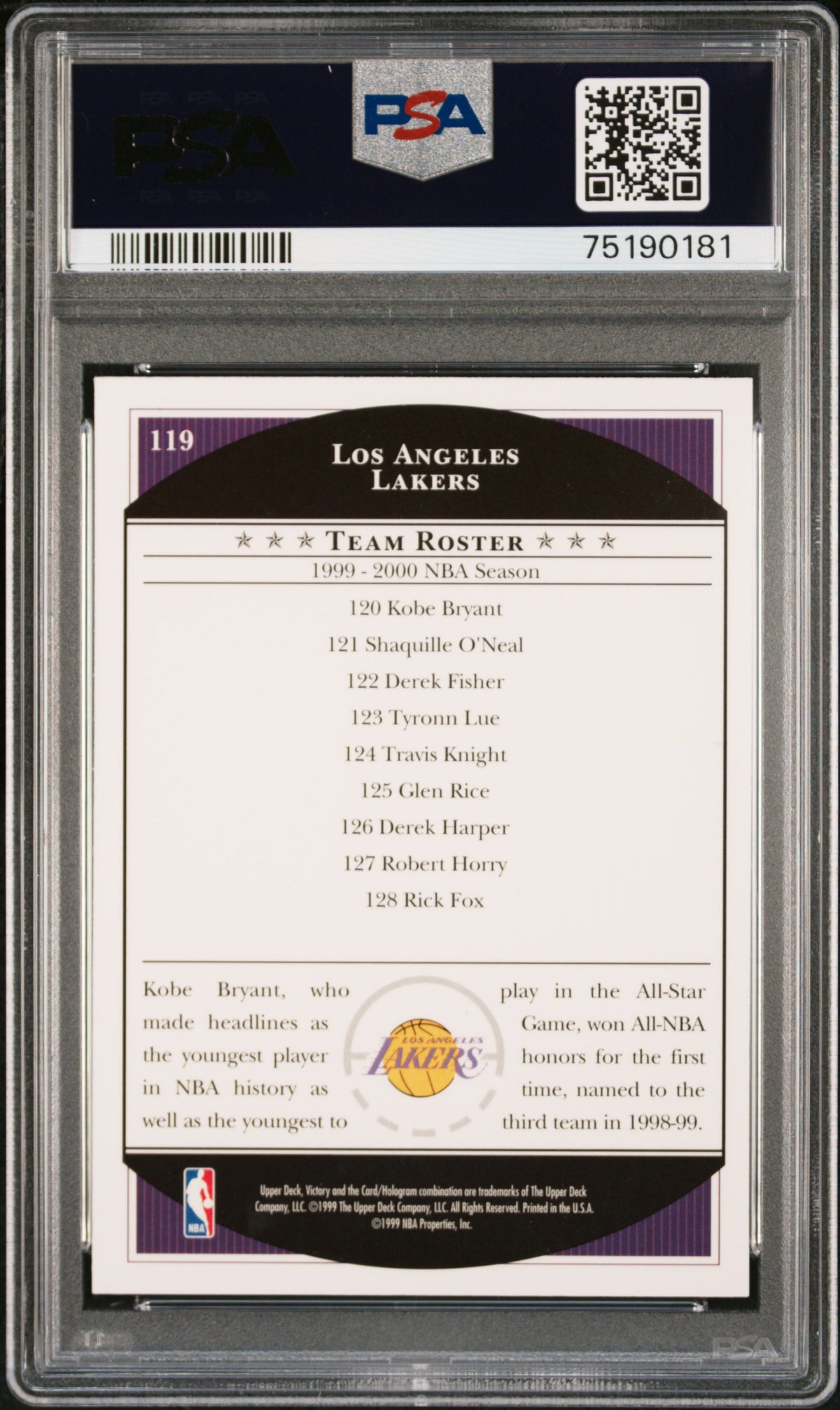 1999 Upper Deck Victory Kobe Bryant #119