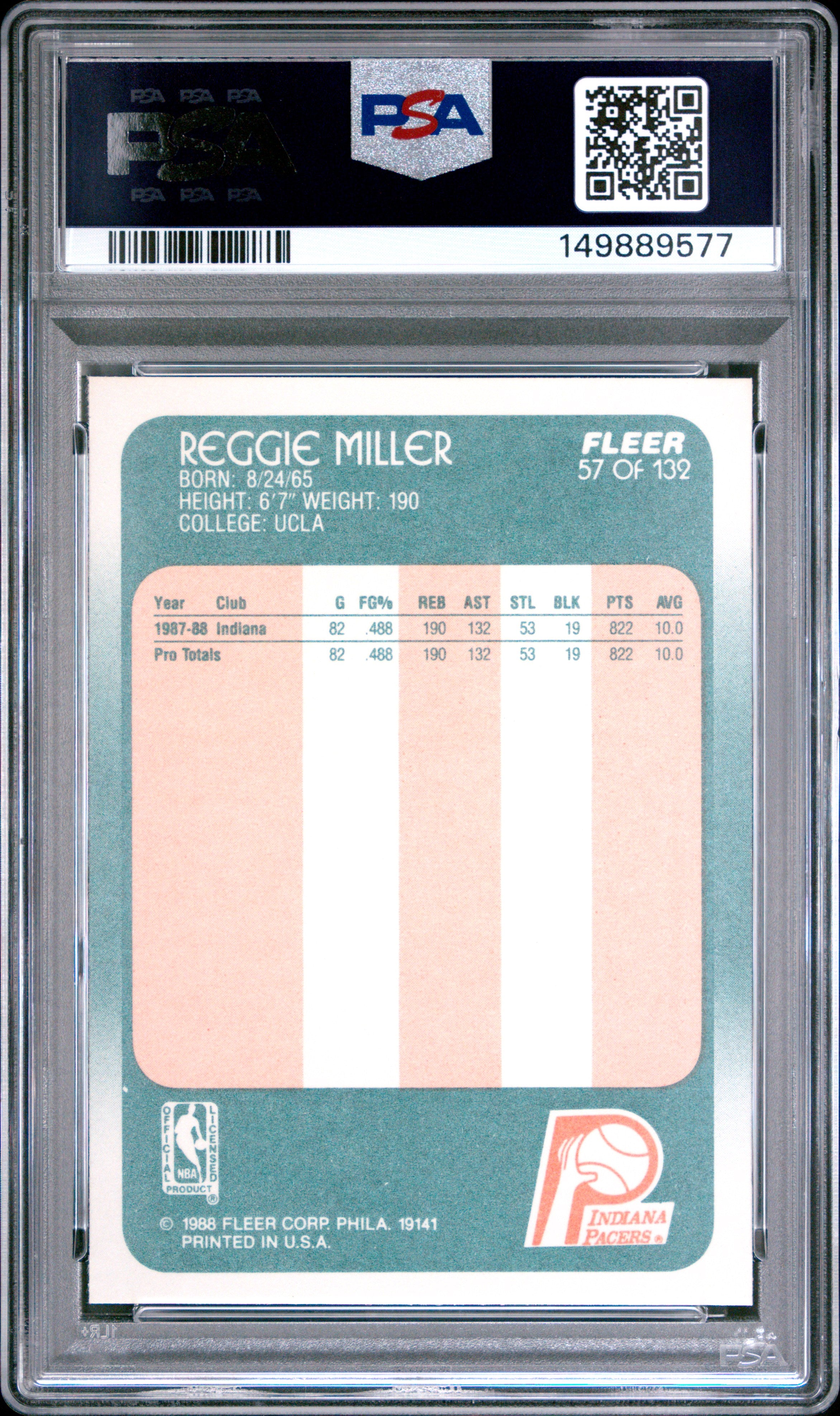 1988 Fleer Reggie Miller #57 Rookie PSA 7
