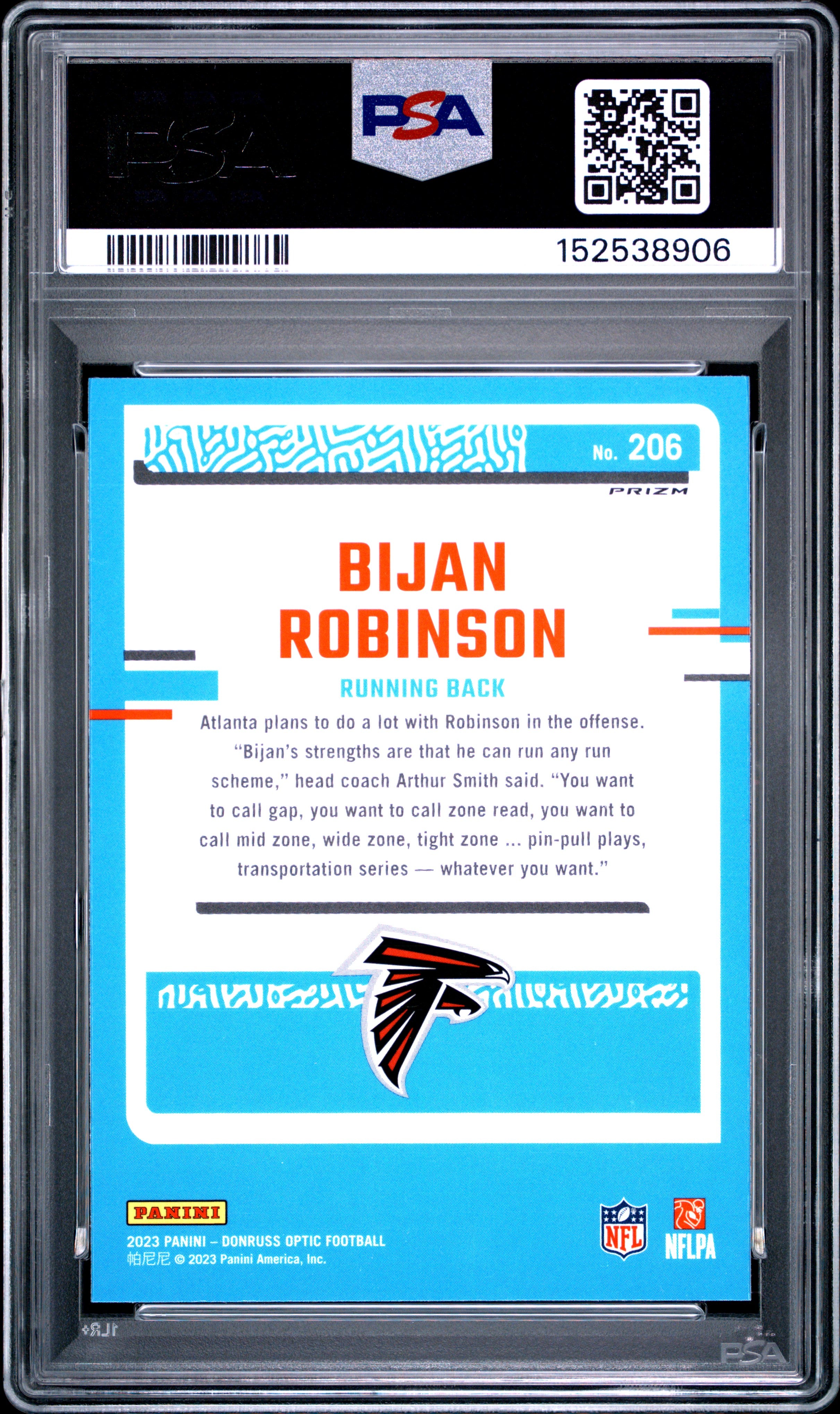 2023 Panini Donruss Optic Bijan Robinson #206 Purple Shock PSA 10