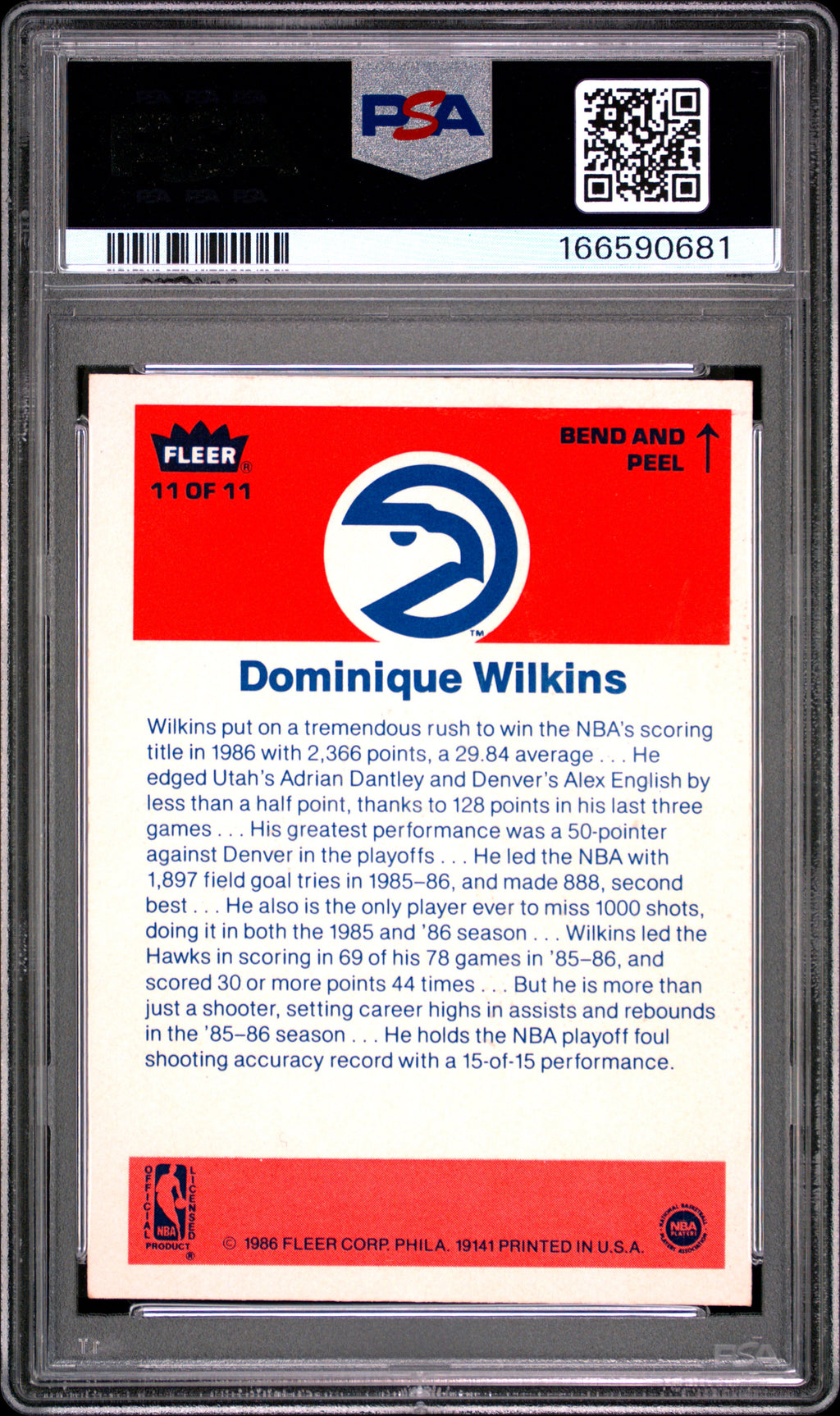 1986 Fleer Sticker Dominique Wilkins #11