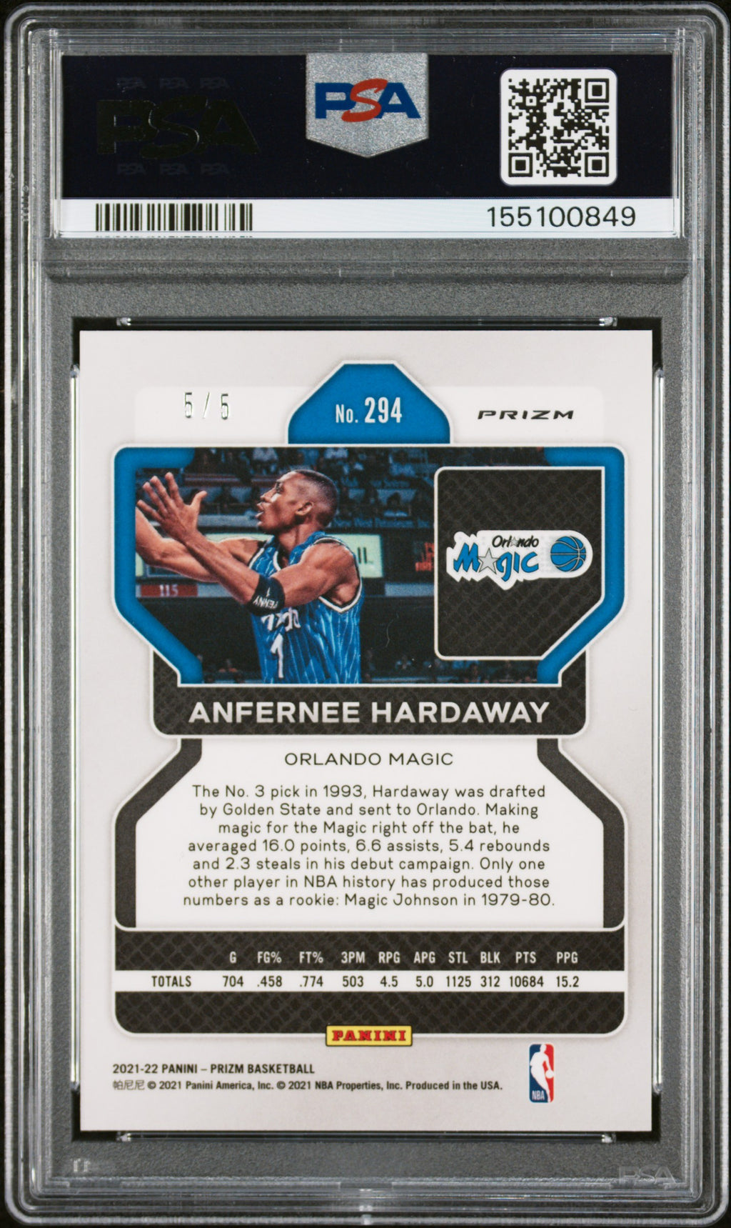 2021 Panini Prizm Anfernee Hardaway #294 Neon Green Fast Break /5